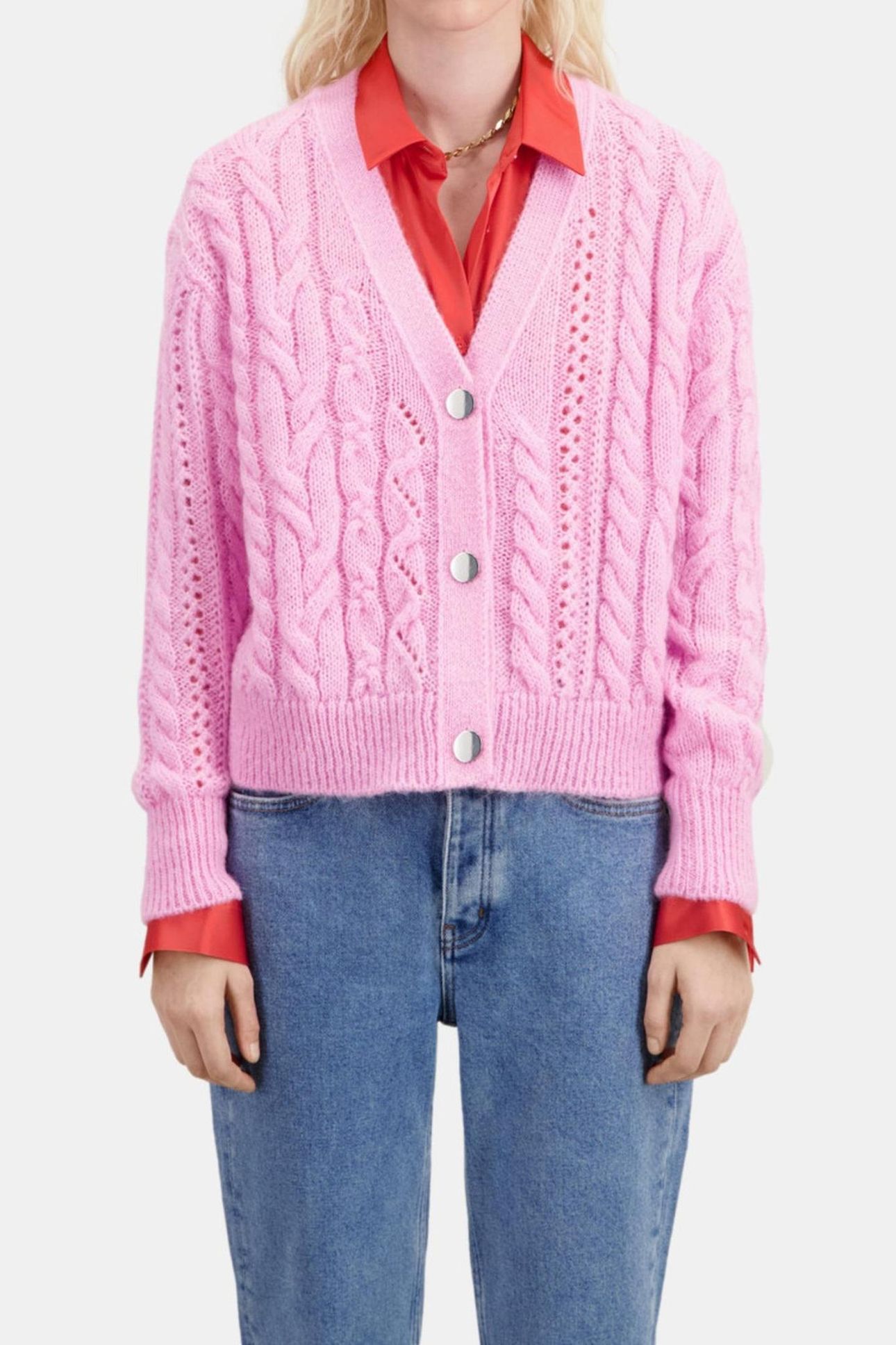TWISTED BUTTON CARDIGAN PINK 3