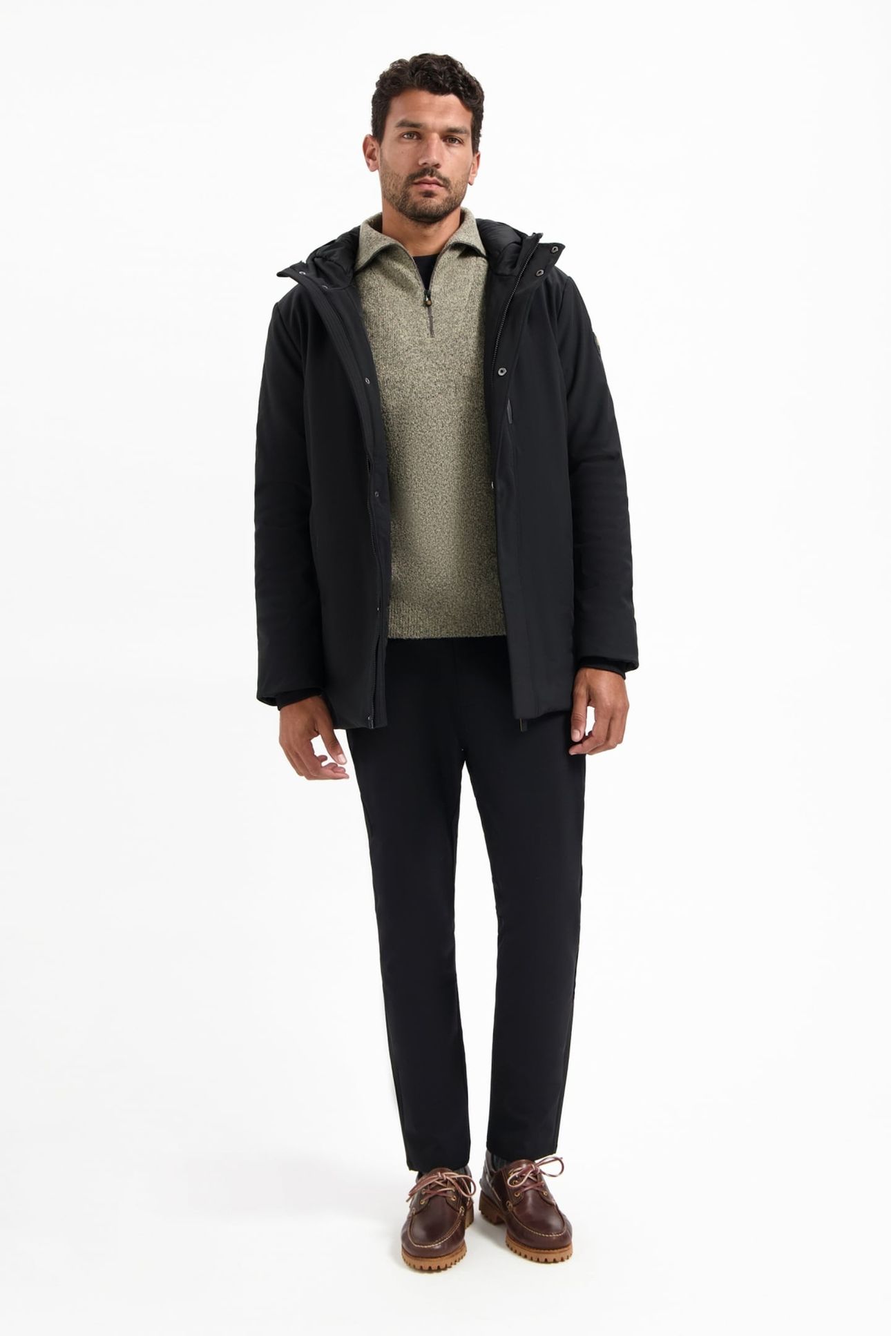 PULLOVER WING COLLAR HALF ZIP SOFT WOOLBLEND SAND 1
