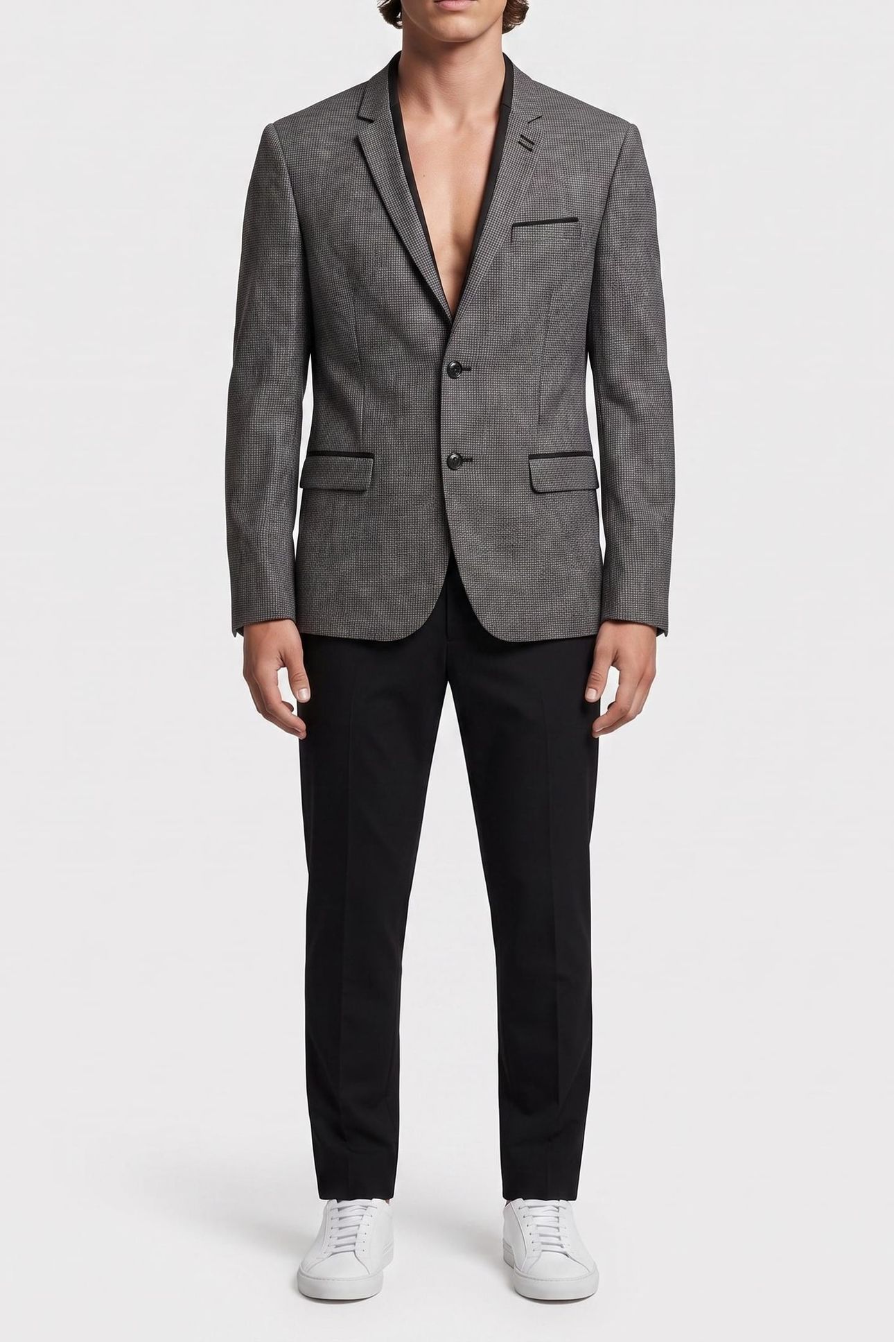 CLASSIC DOUBLE-SLIT SUIT JACKET + SKULL RIVET BLACK GREY 2