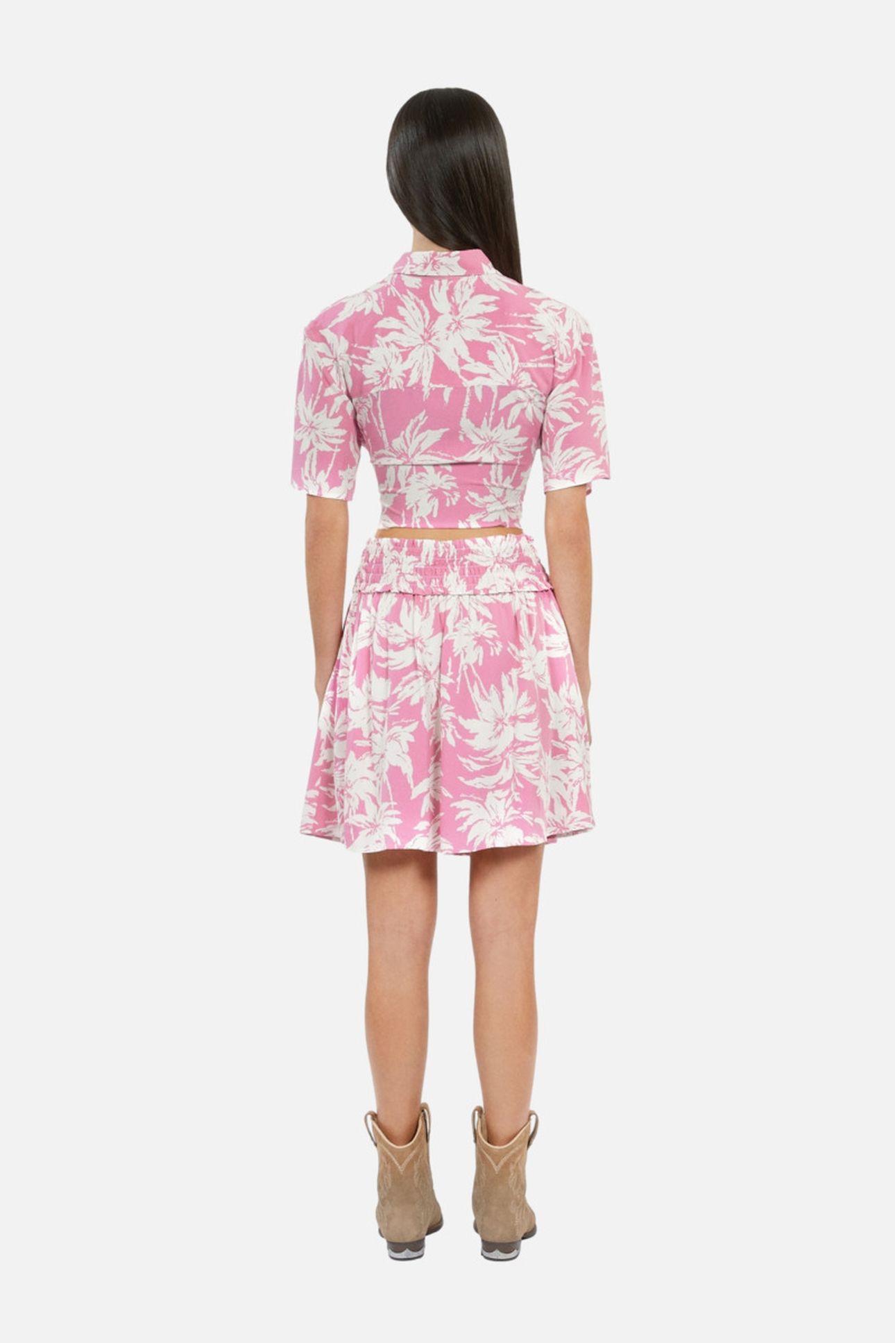 SHORT SKIRT WITH SMOCKED DETAILS PINK-WHITE 5