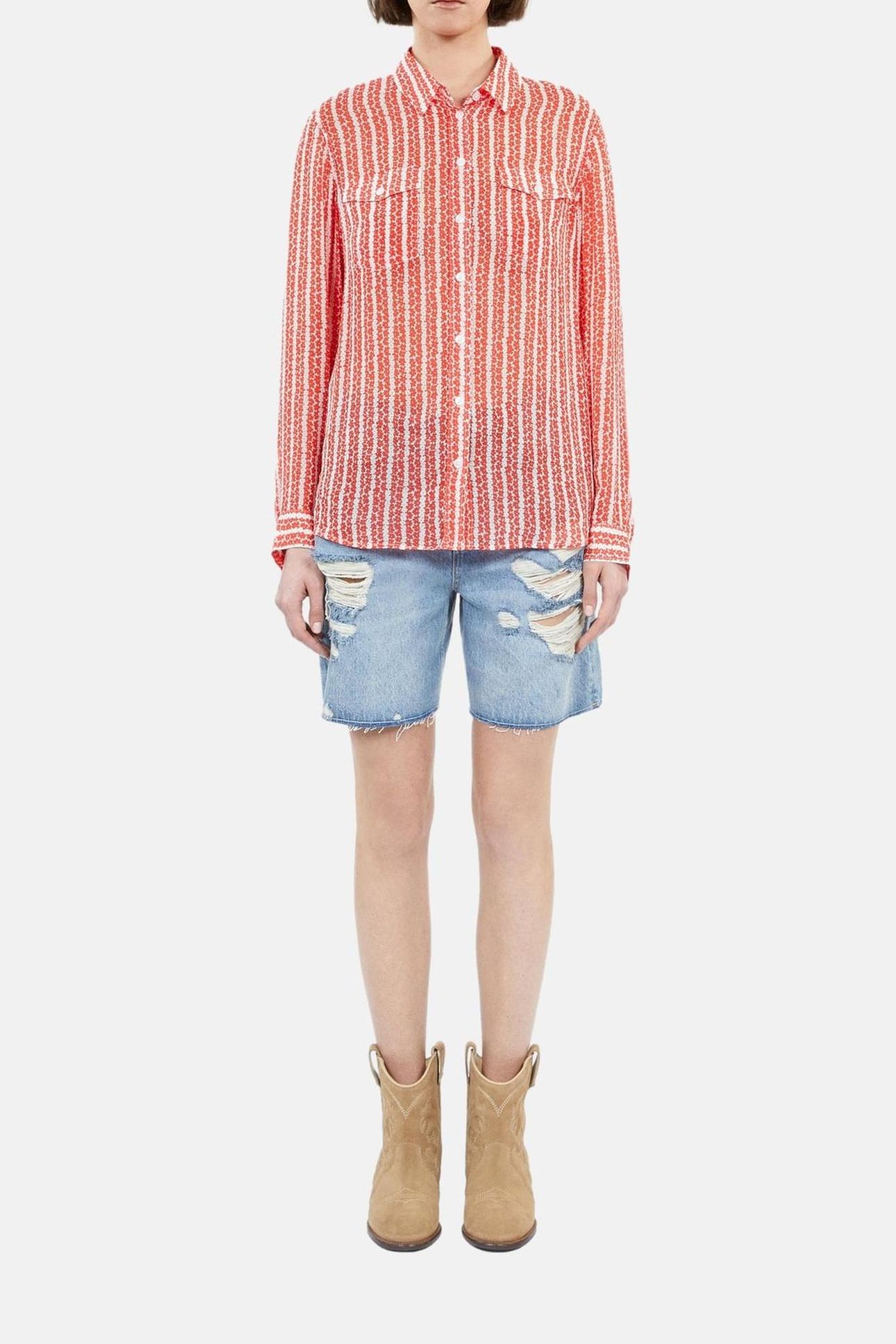 LONG-SLEEVED GEORGETTE SHIRT RED WHITE 2