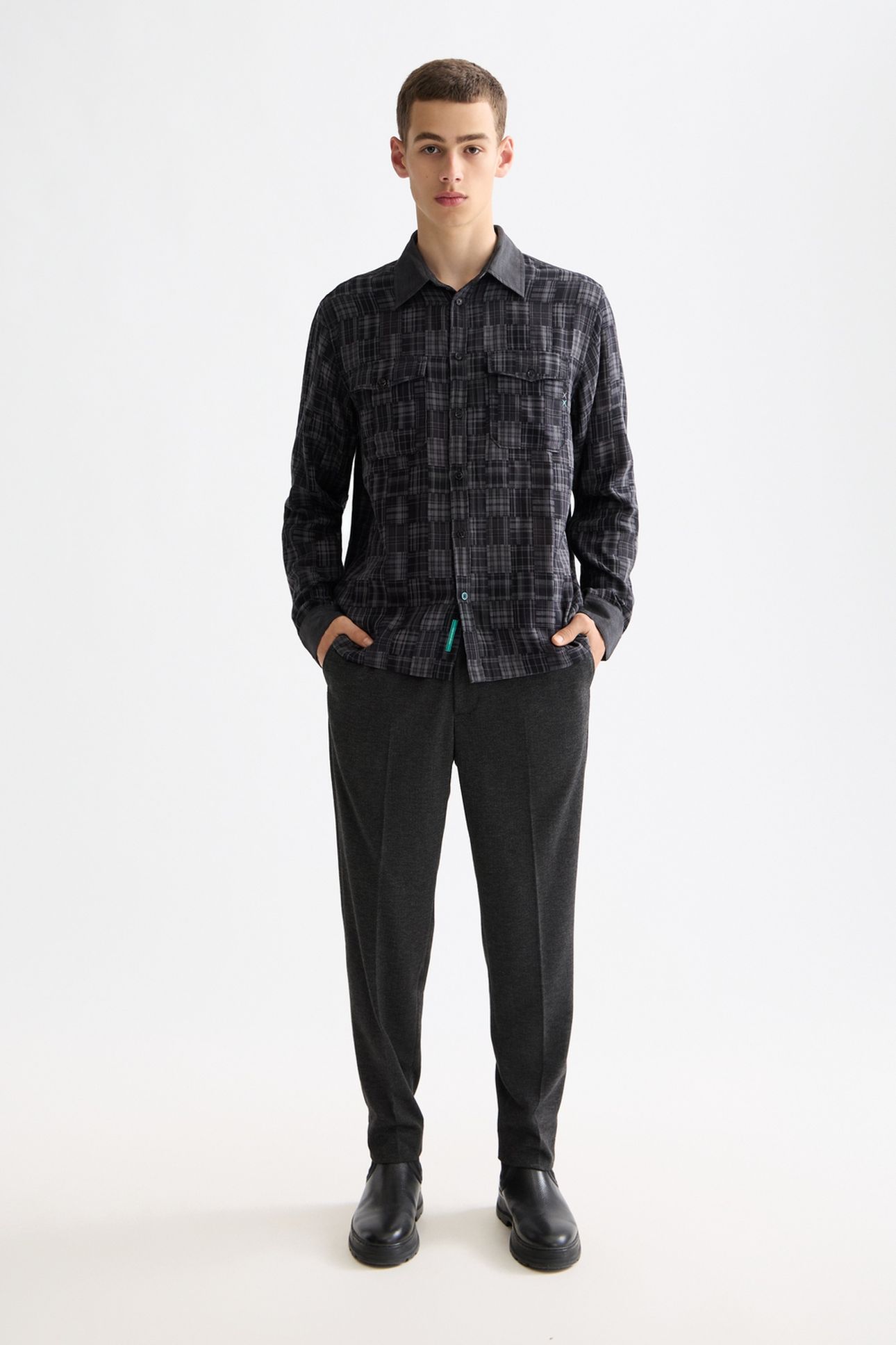 PATCHWORK FLANNEL RELAXED-FIT SHIRT METEORITE PATCHWORK CHEC 2