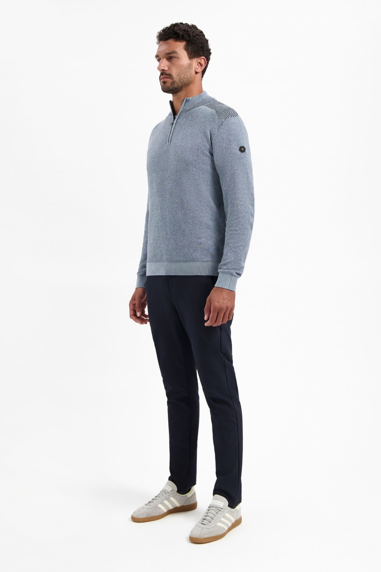 PULLOVER HALF ZIP PLATED STRUCTURE KNIT DUSTY BLUE 3