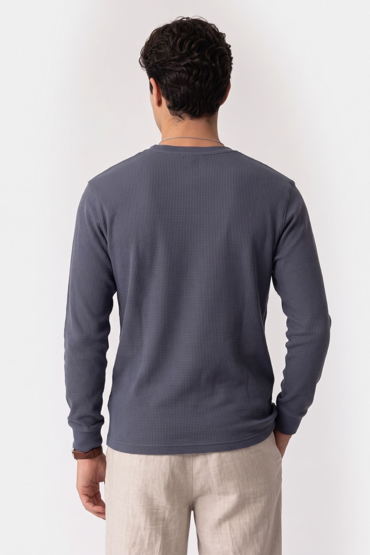LONG SLEEVE WAFFLE BADGE T-SHIRT BLUE NOMAD 2