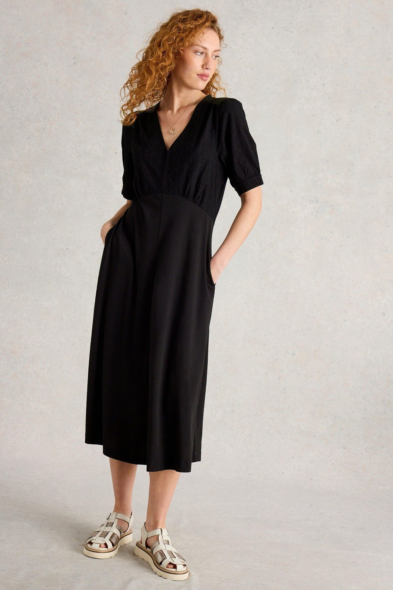 MEGAN BRODERIE JERSEY DRESS PURE BLACK 3