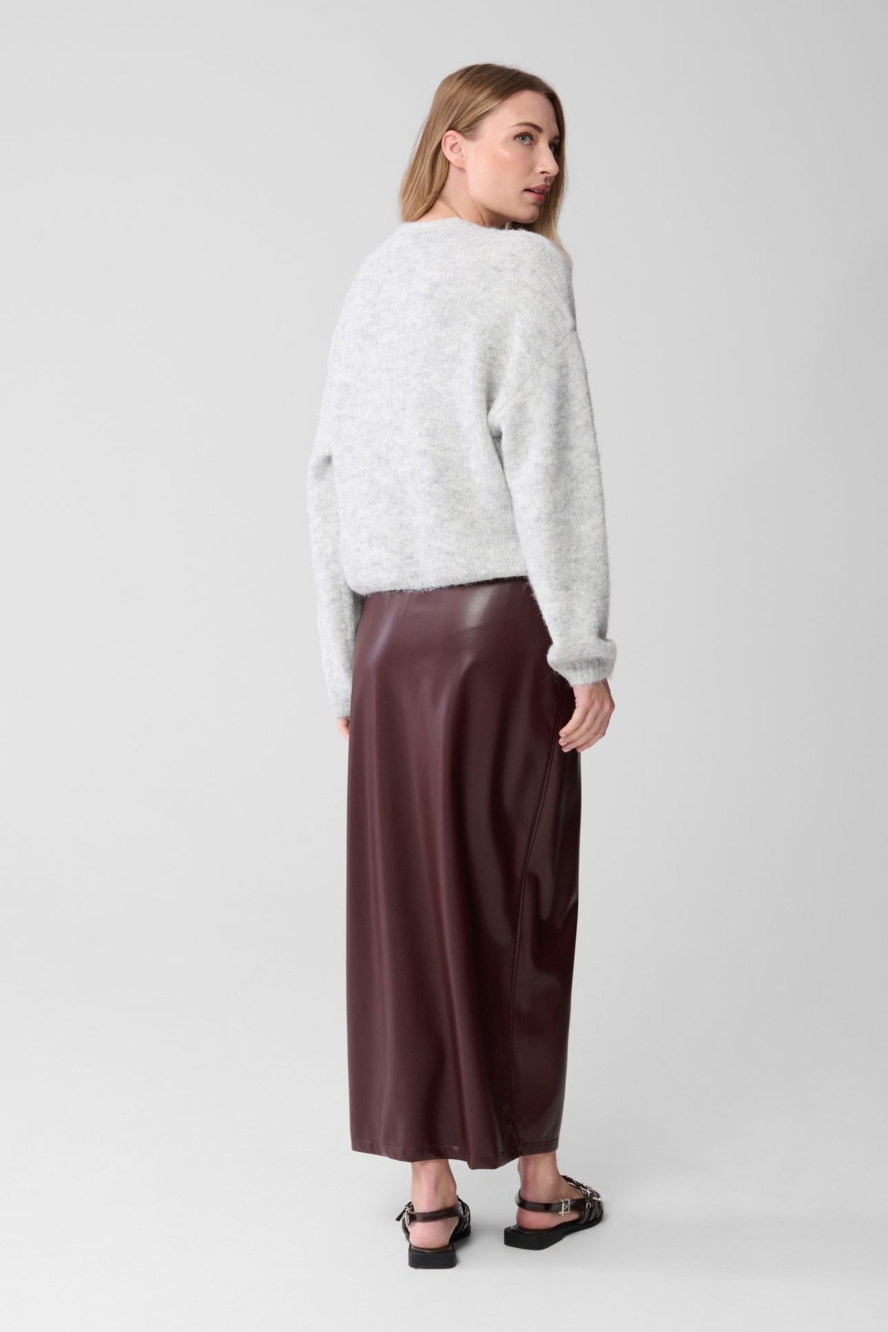 LA-SBVEGAN LEATHER SKIRT DARKRED 2