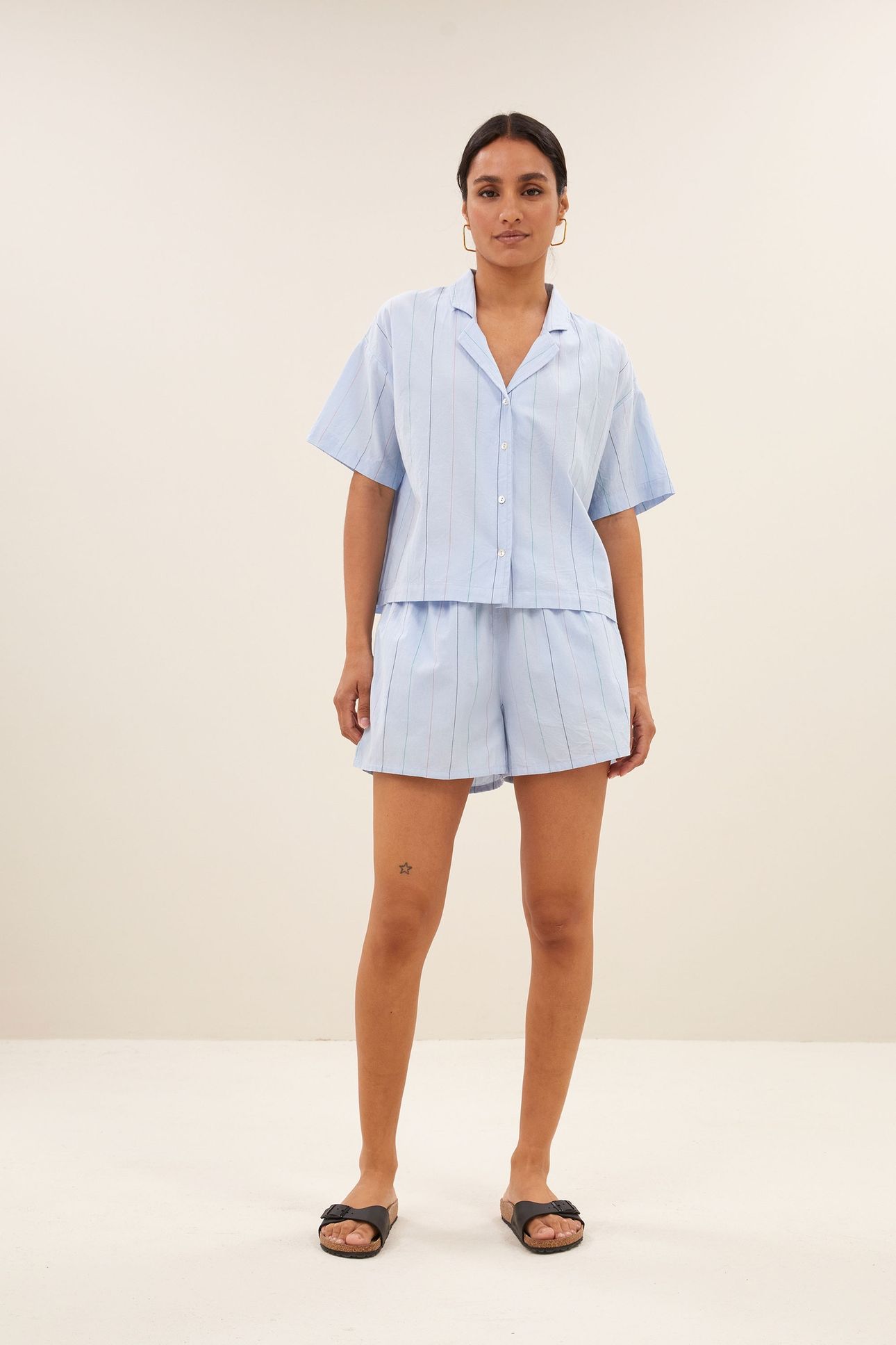 ISA STRIPE CHAMBRAY SHORTS LIGHT BLUE STRIPE 3