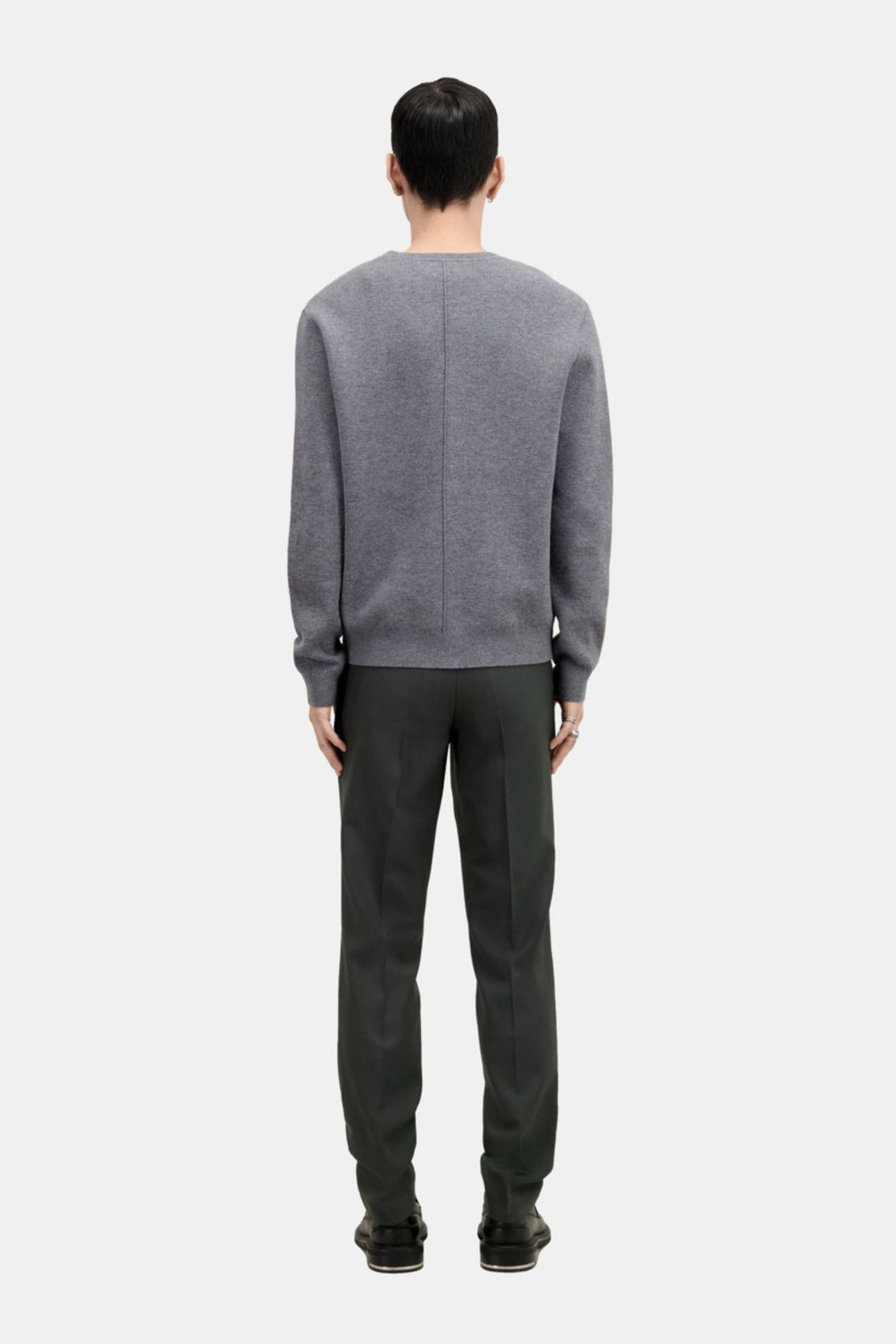 ROUND NECK SWEATER WITH CHEST EMBROIDERY MELANGE GREY 4