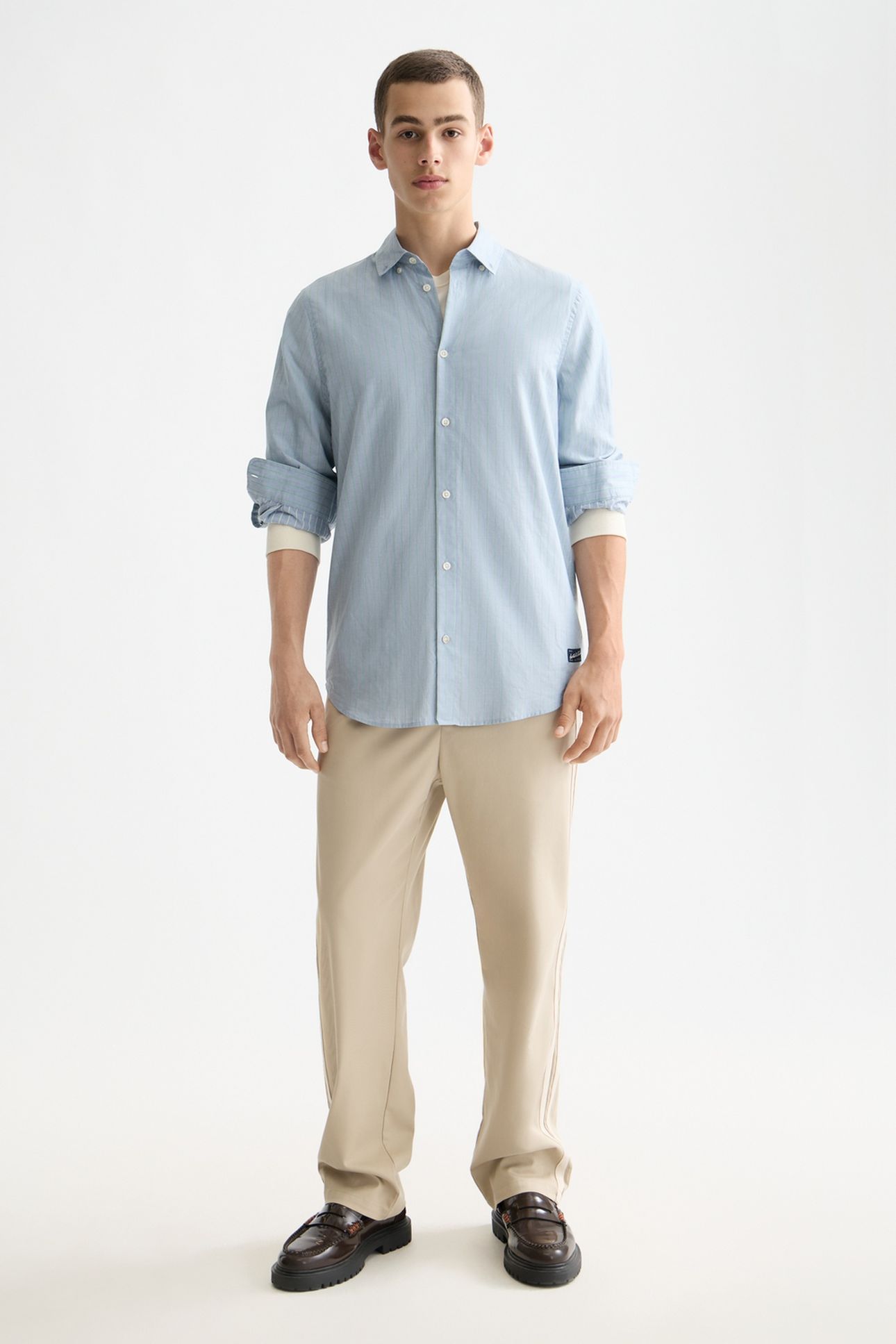YARN-DYED STRIPE SHIRT FADED DENIM / GREEN SPRUCE STRIPE 2