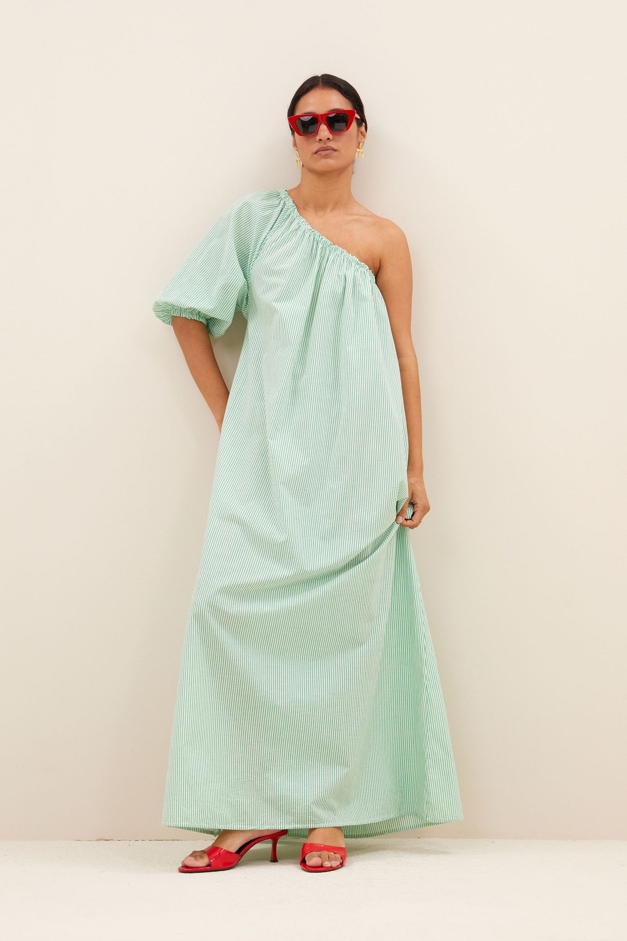 STELLA DRESS GREEN PIN STRIPE 2