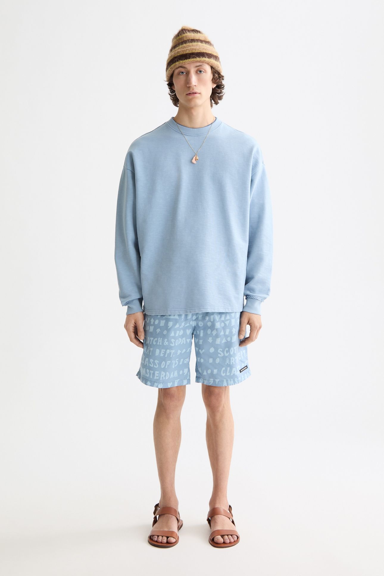 PRINTED LONGER-LENGTH SWIM SHORTS ART DEPT FADED DENIM 2