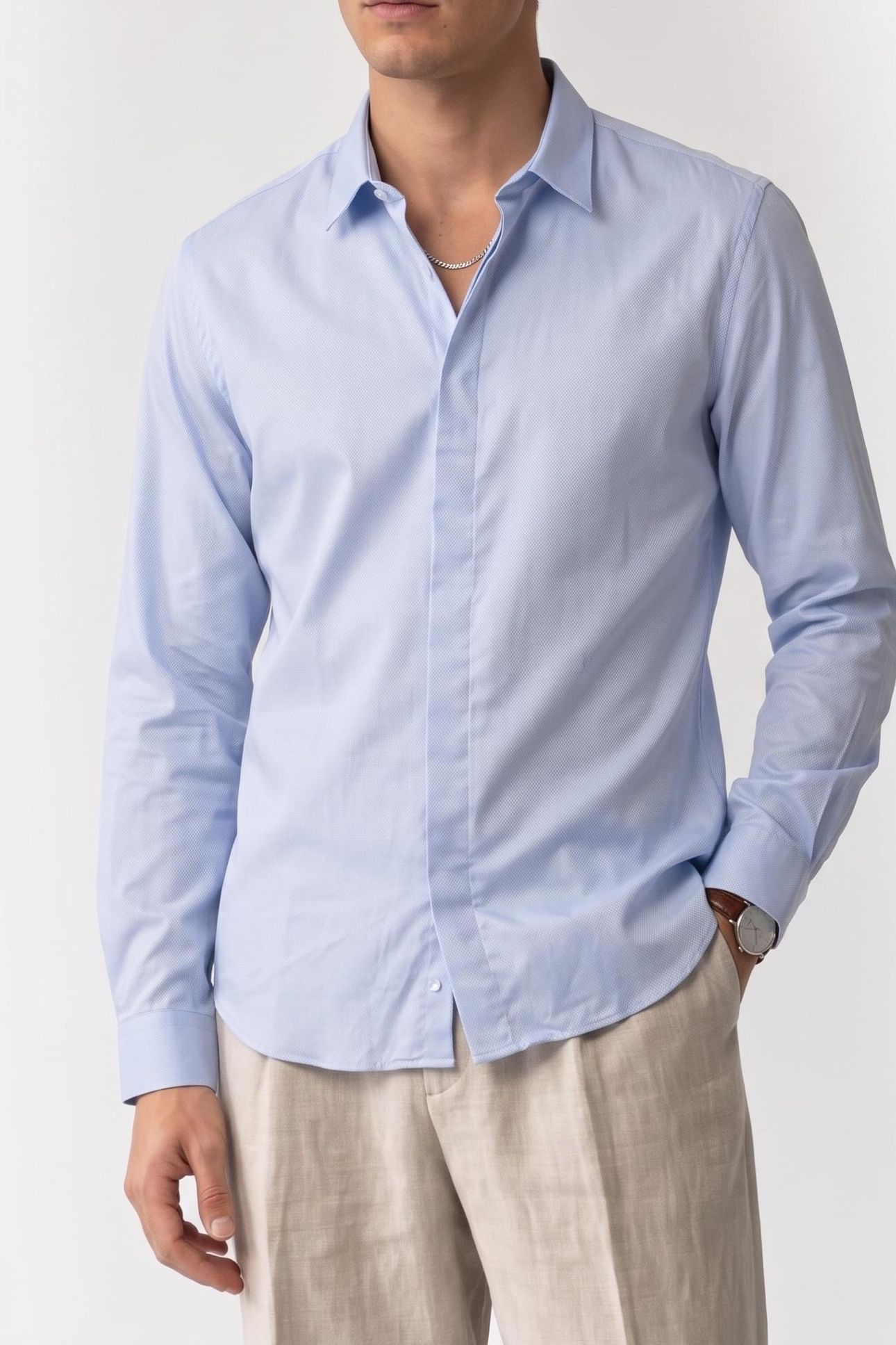 LONG-SLEEVED SHIRT WITH CLASSIC COLLAR SKY 1