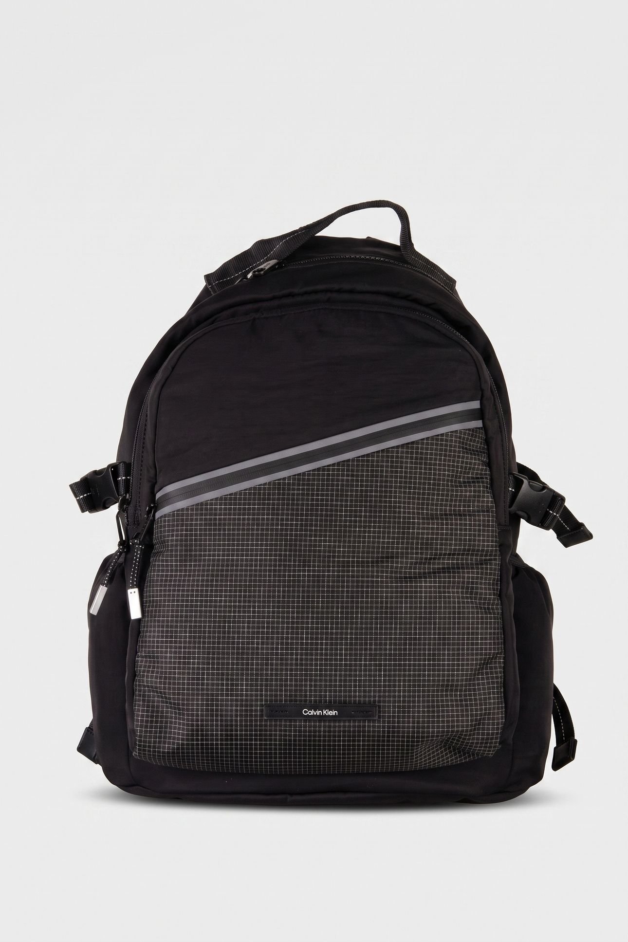 STRIPED UTILITY ZIP BACKPACK BLACK 2