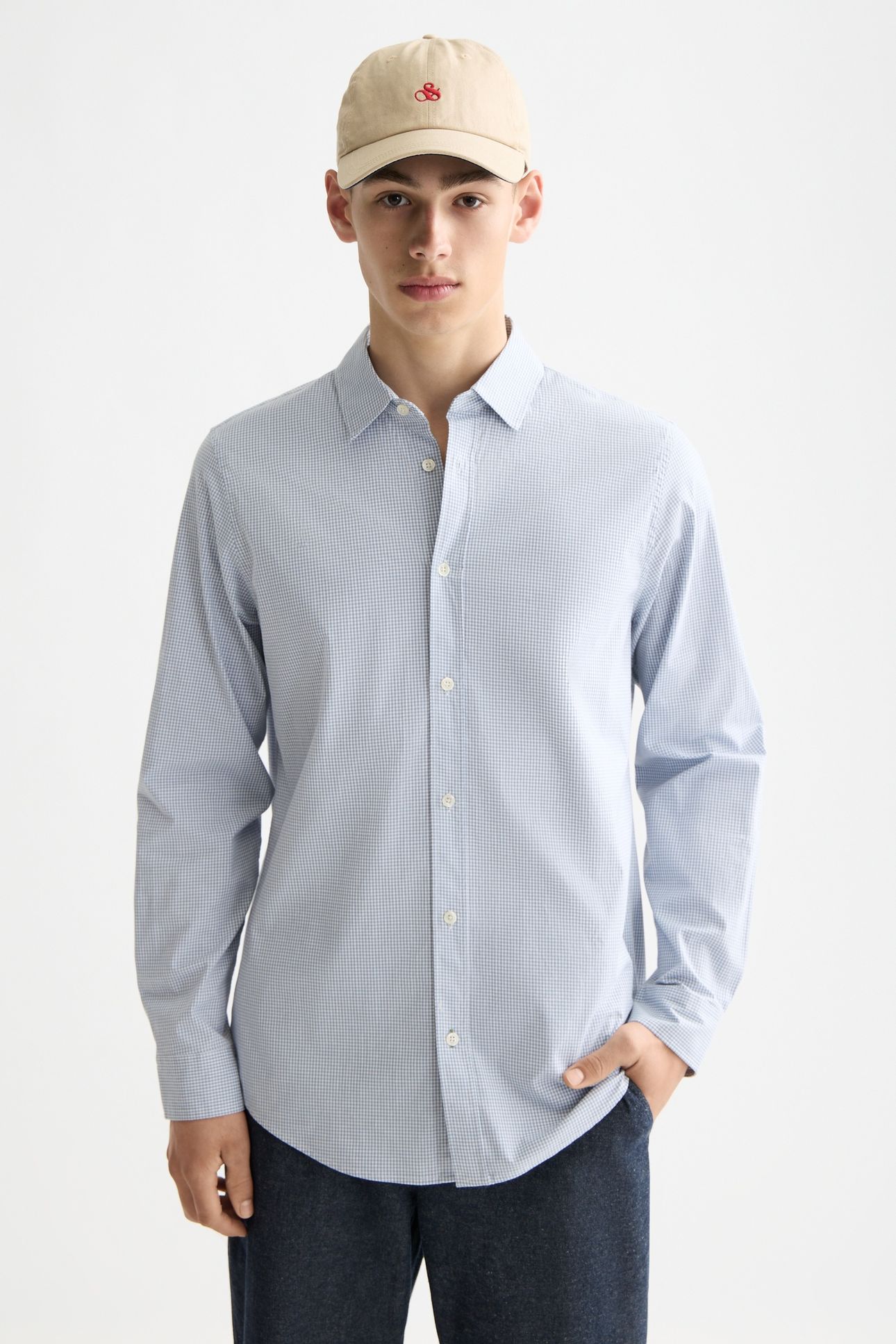 MICRO-CHECK POPLIN SHIRT FADED DENIM MICRO CHECK 2