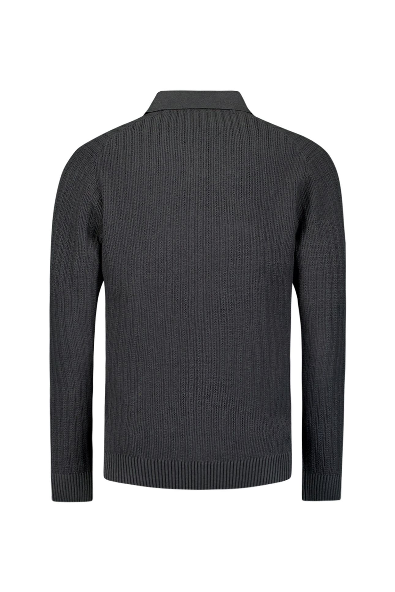 PULLOVER OPEN POLO COLLAR RELIEF KNIT DARK GREY 2
