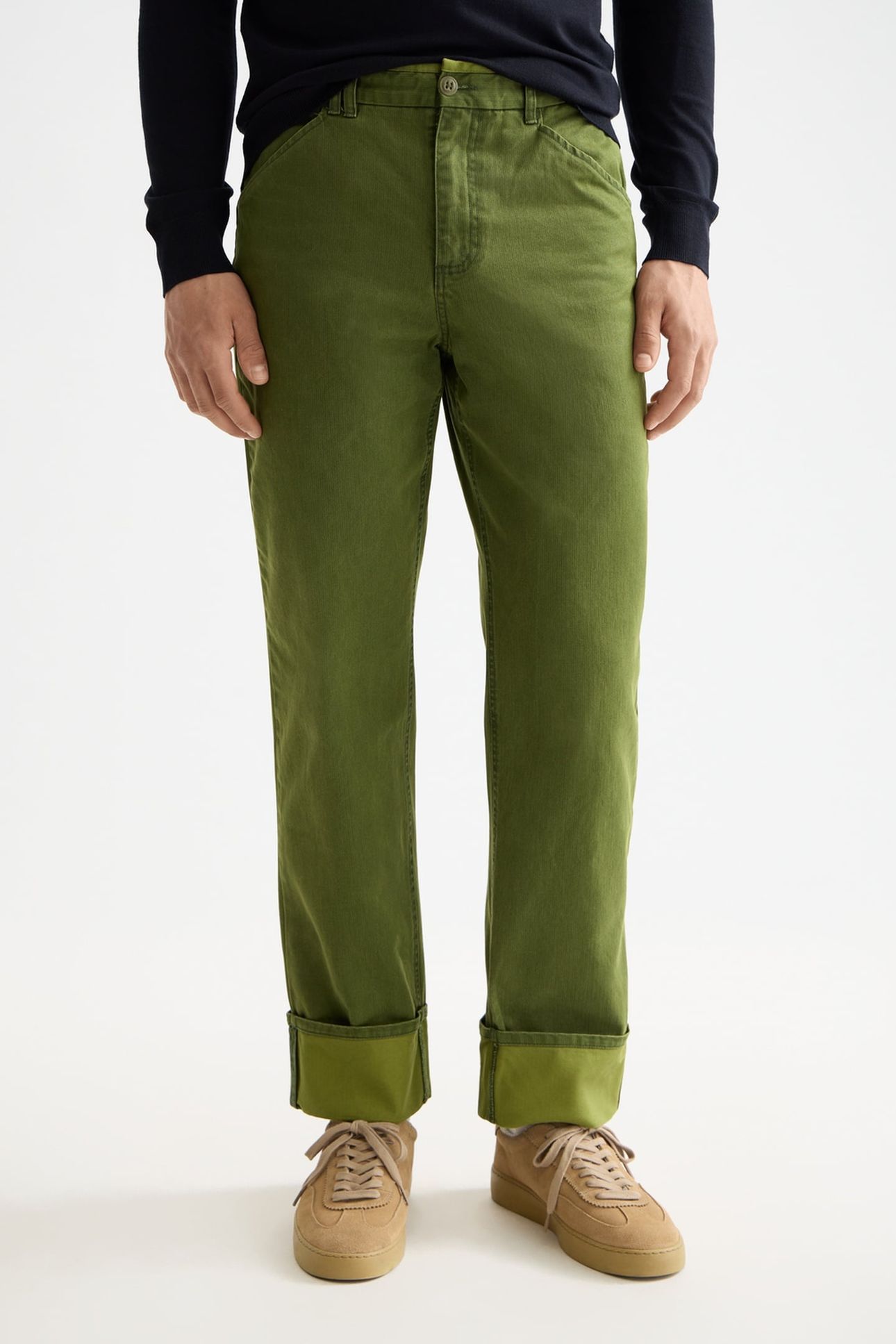 CLARKE- WASHED COTTON-BLEND HERRINGBONE STRAIGHT FIT CHINO C 1
