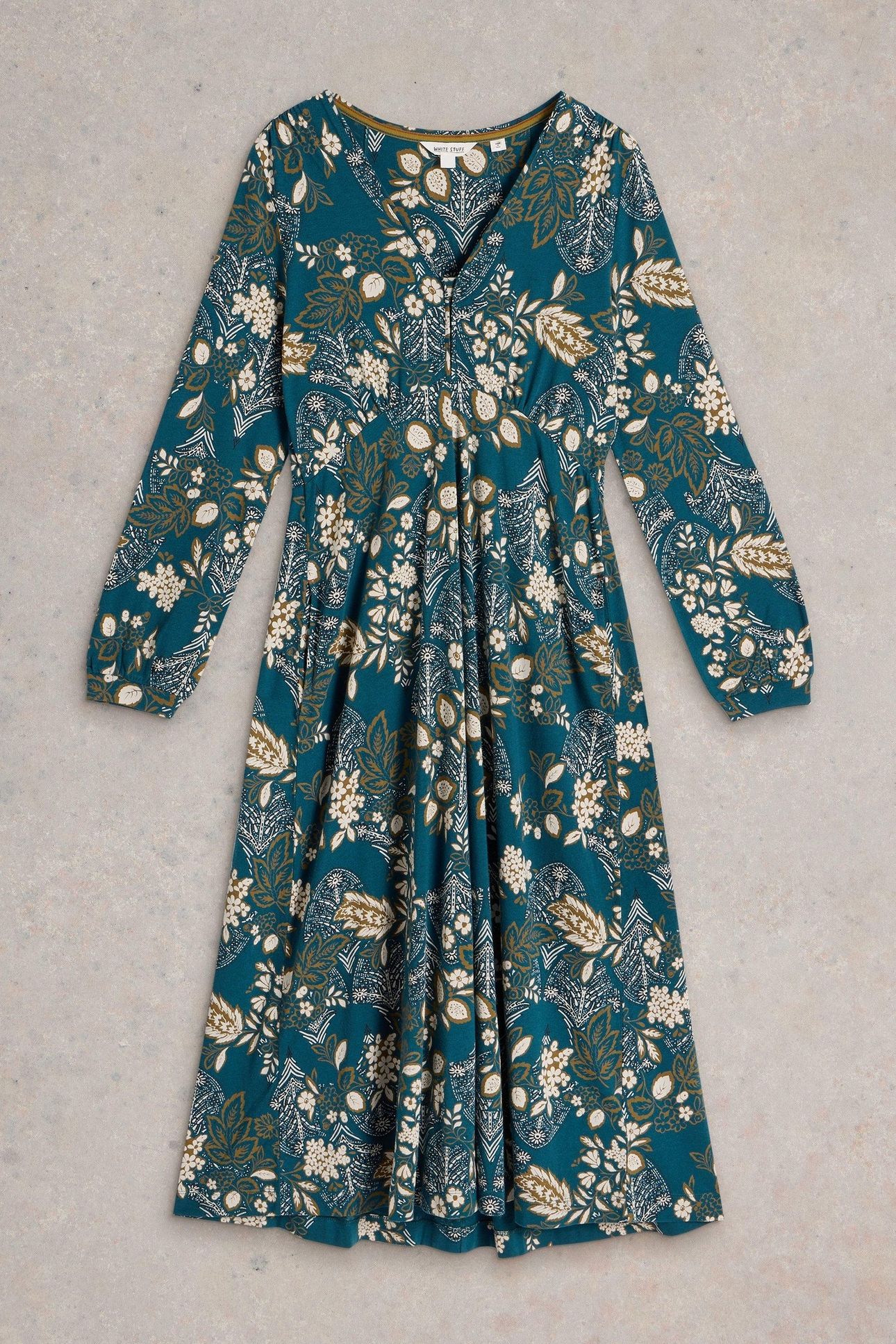 MEGAN JERSEY MIDI DRESS TEAL PRINT 4