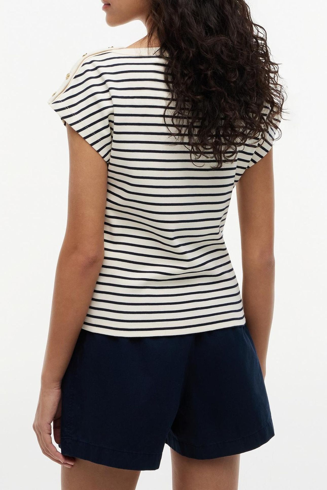 GOLD-TONE BUTTON BOAT NECK T-SHIRT BRETON CALICO/DARK NIGHT 2