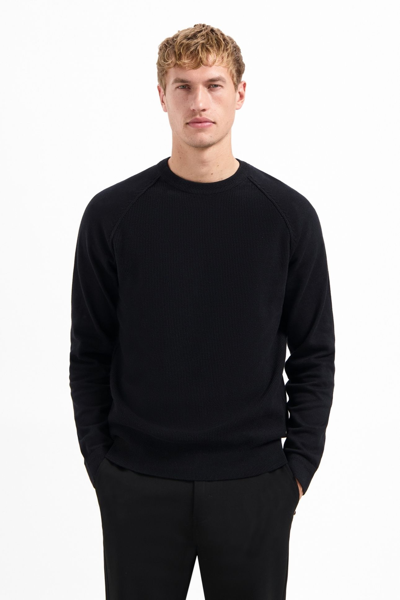 PULLOVER CREWNECK SOLID WAFFLE KNIT BLACK 1