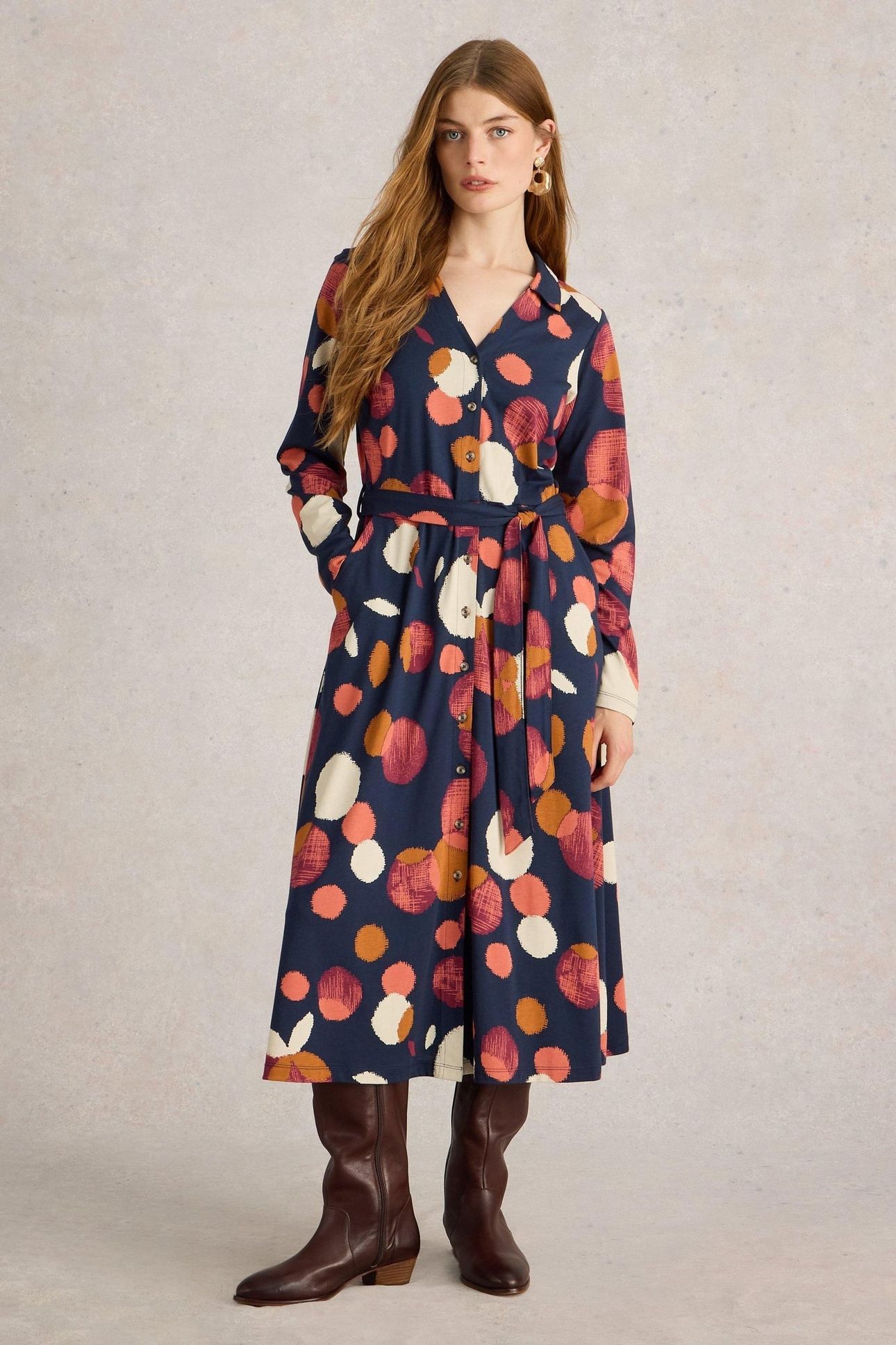 CORA JERSEY SHIRT DRESS NAVY PRINT 1