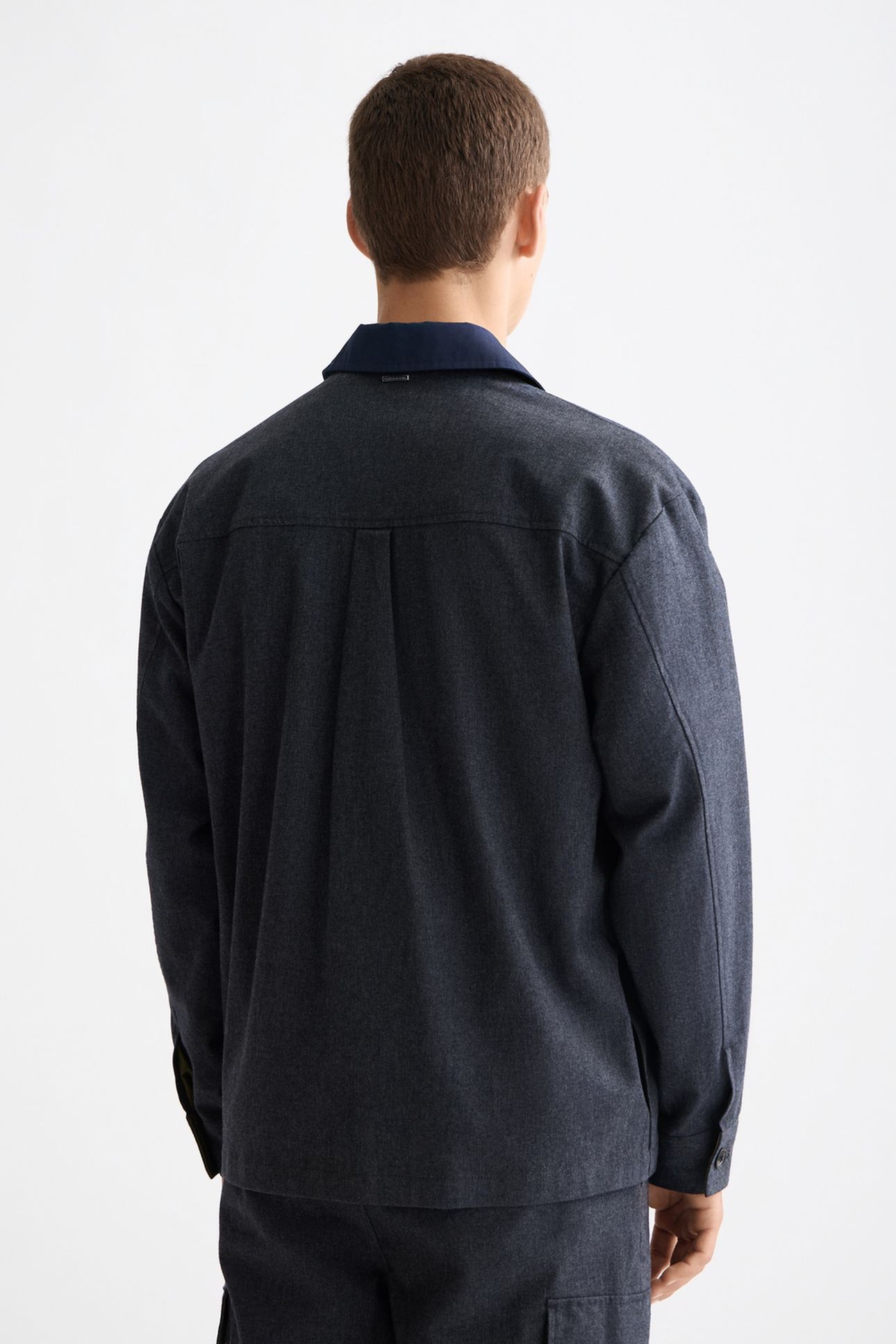 MELANGE COTTON-BLEND NYLON-TRIMMED ARMY OVERSHIRT GREY MELAN 3
