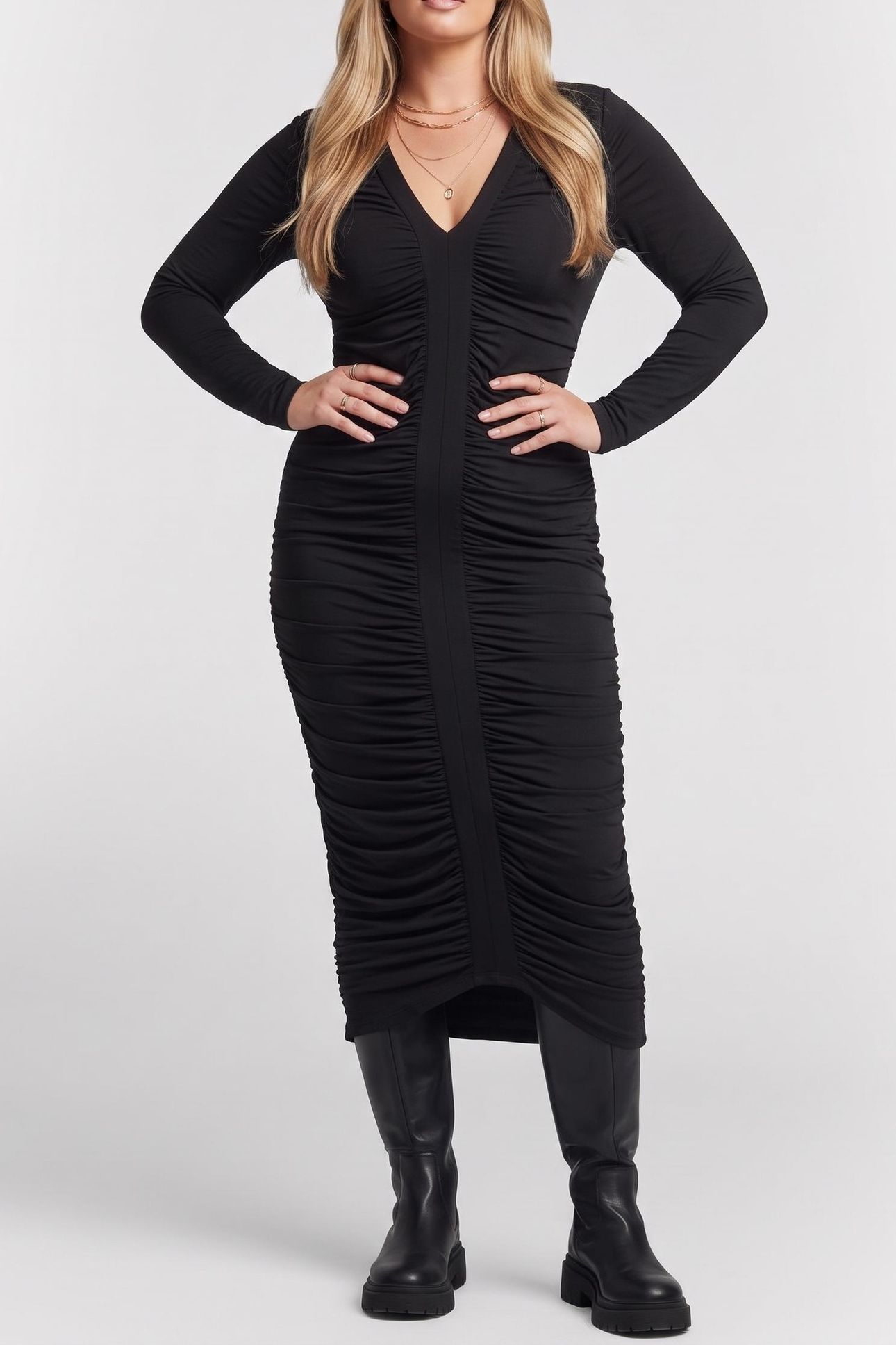 AMELIA VNECK DRAPE M JET BLACK A996 1
