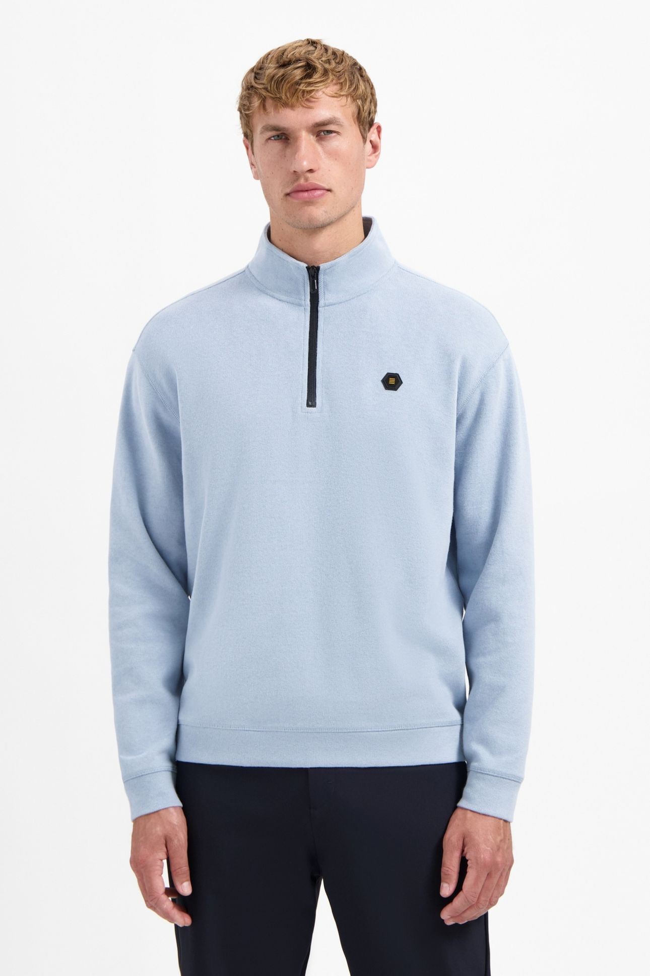 SWEATER HALF ZIP SOFT RIB RELAXED FIT DUSTY BLUE 1
