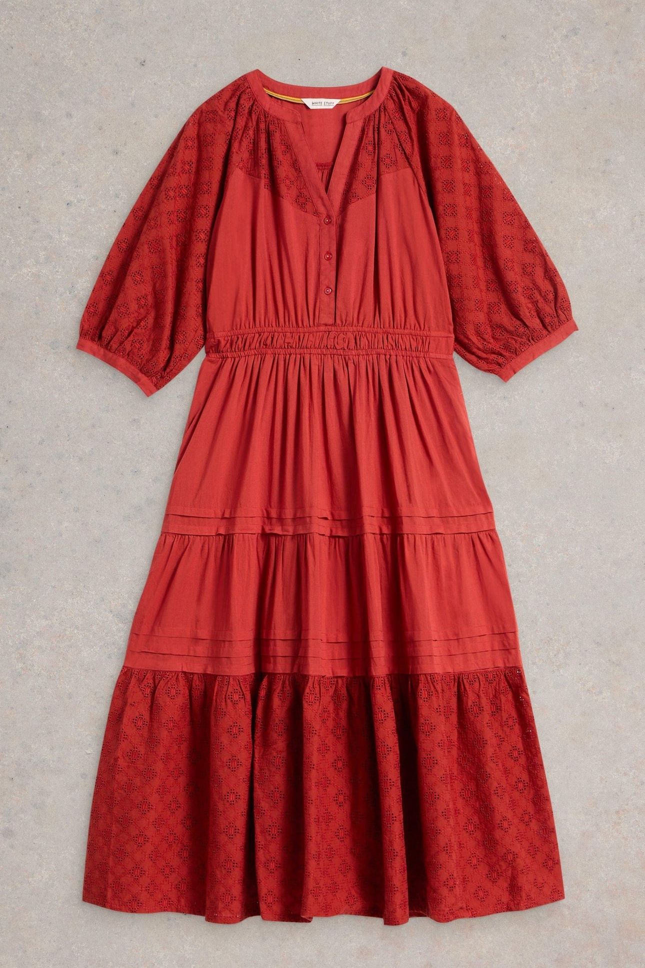 WILLOW BRODERIE DRESS DARK RED 4