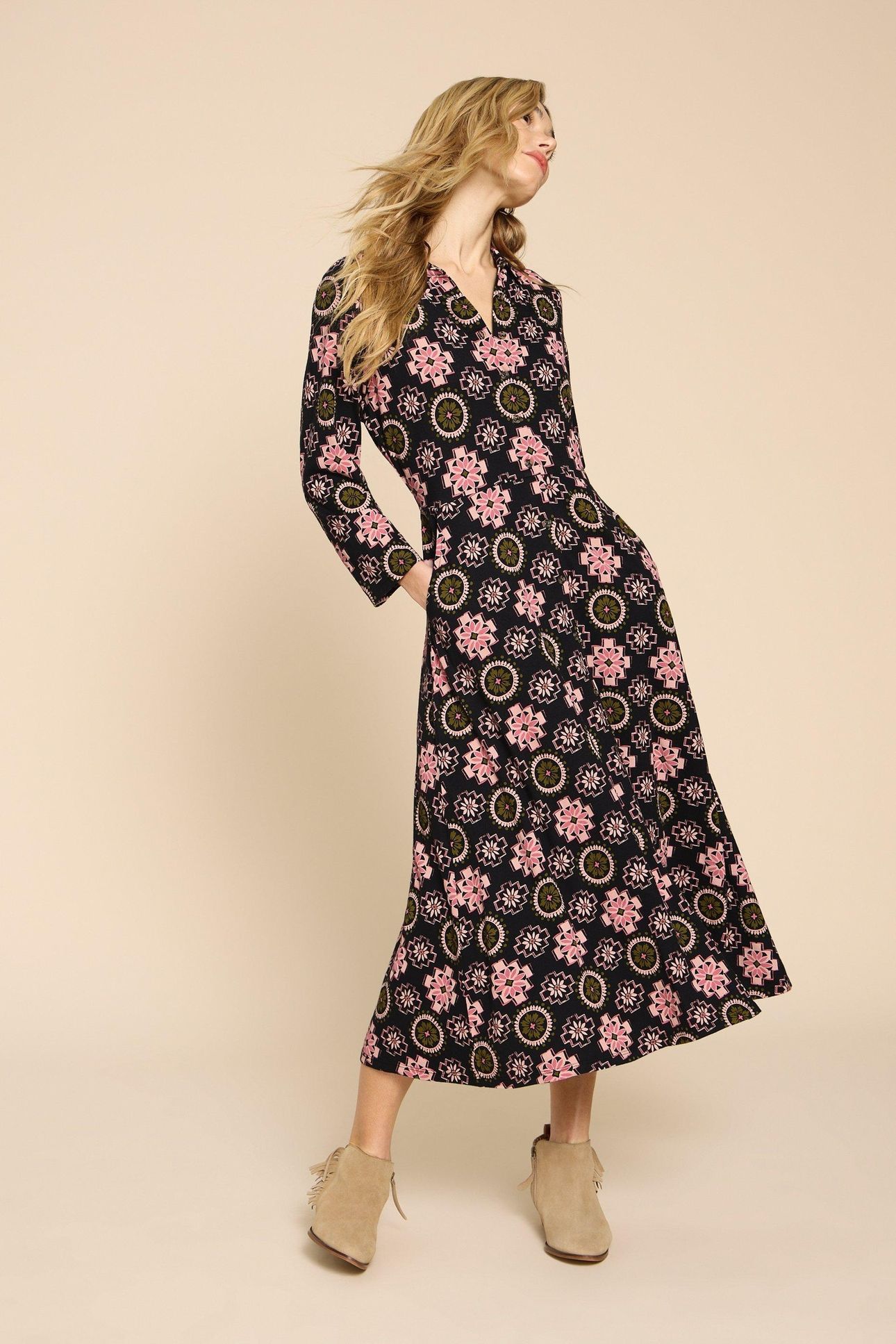 ADA JERSEY SHIRT DRESS BLACK MULTI 1