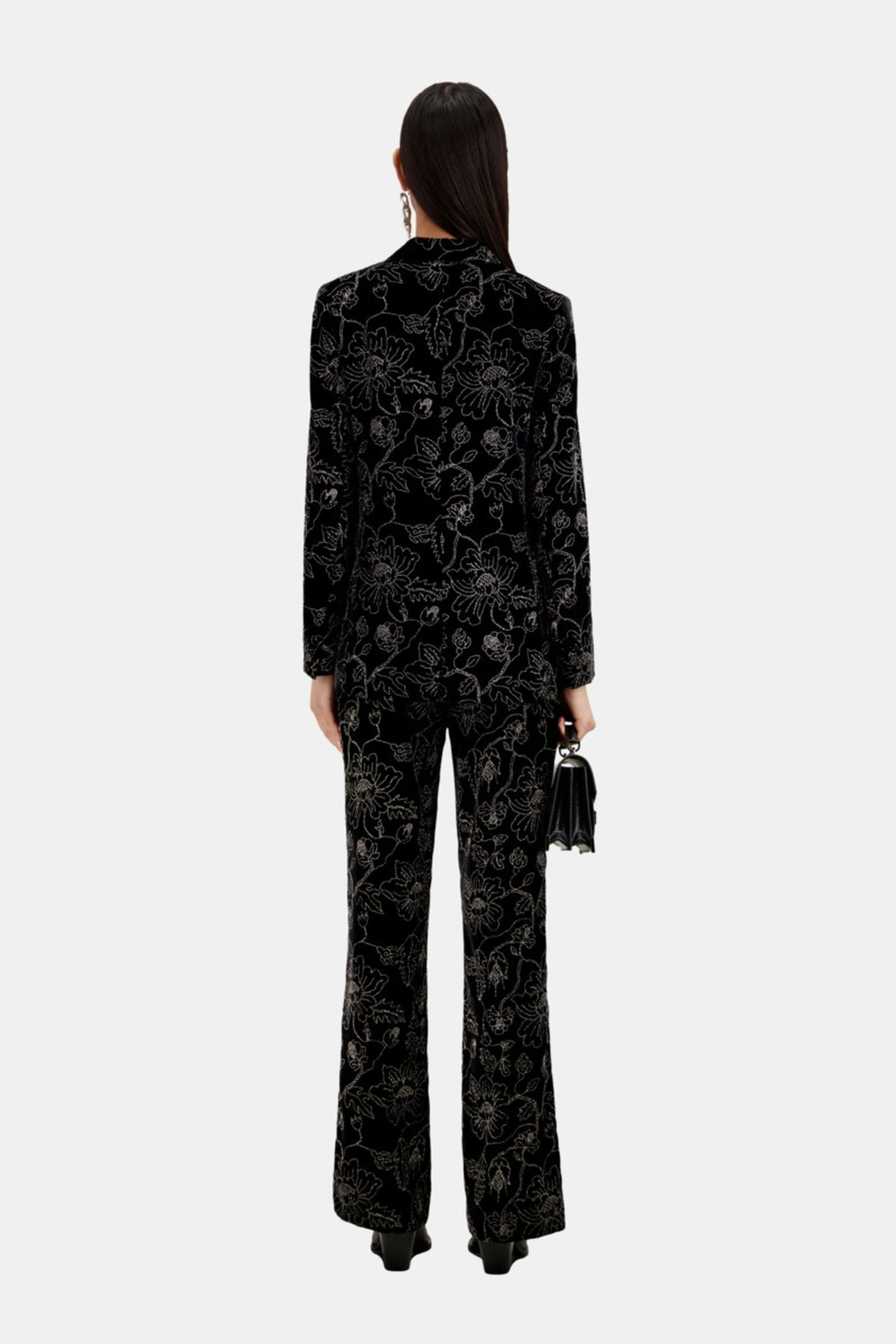 CLASSIC COLLAR SUIT JACKET IN VELVET WITH GLITTERS BLACK 3