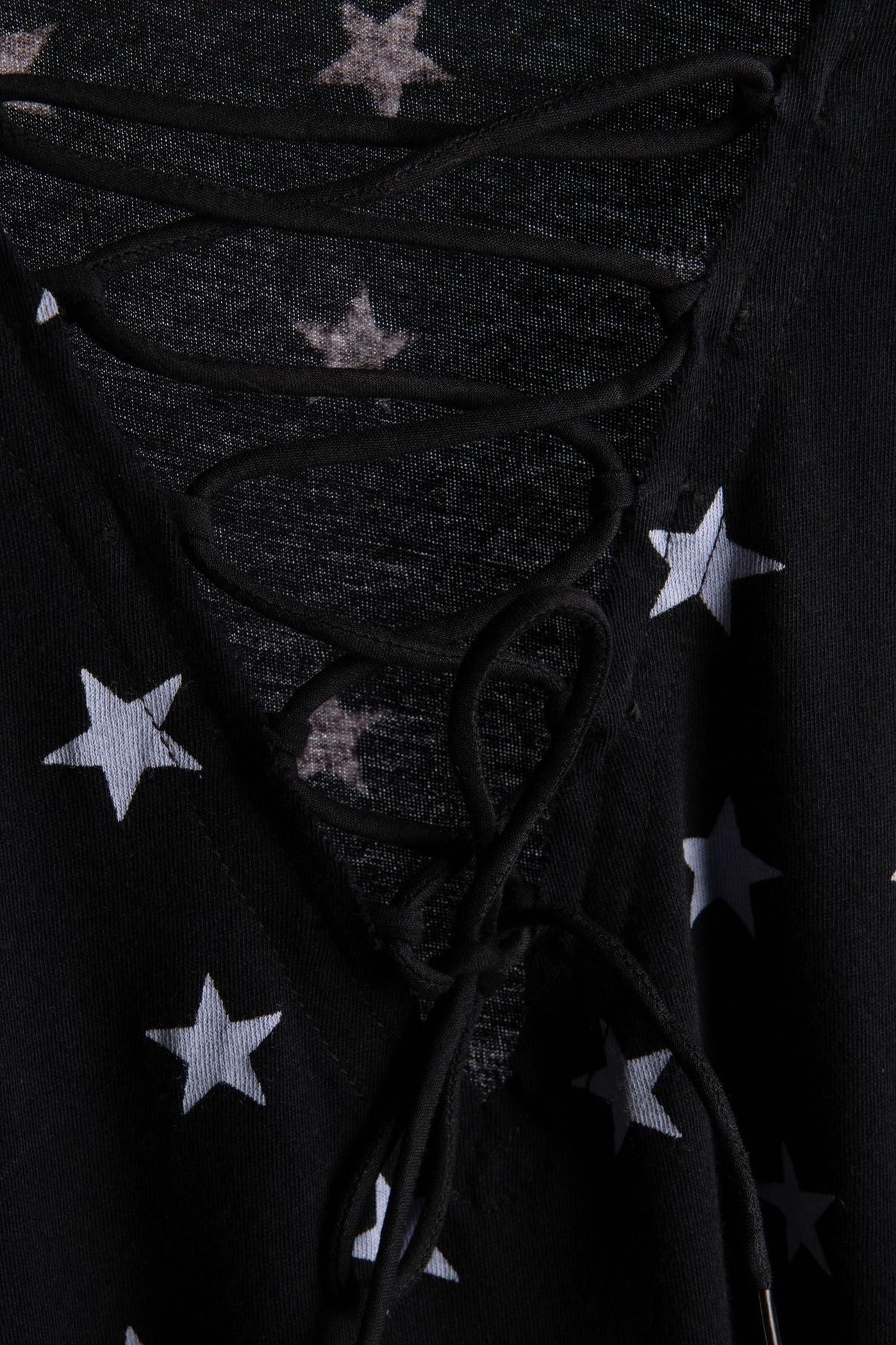 SHORT-SLEEVED T-SHIRT W FRONT LACE-UP AND PRINT BLACK WASHED 4