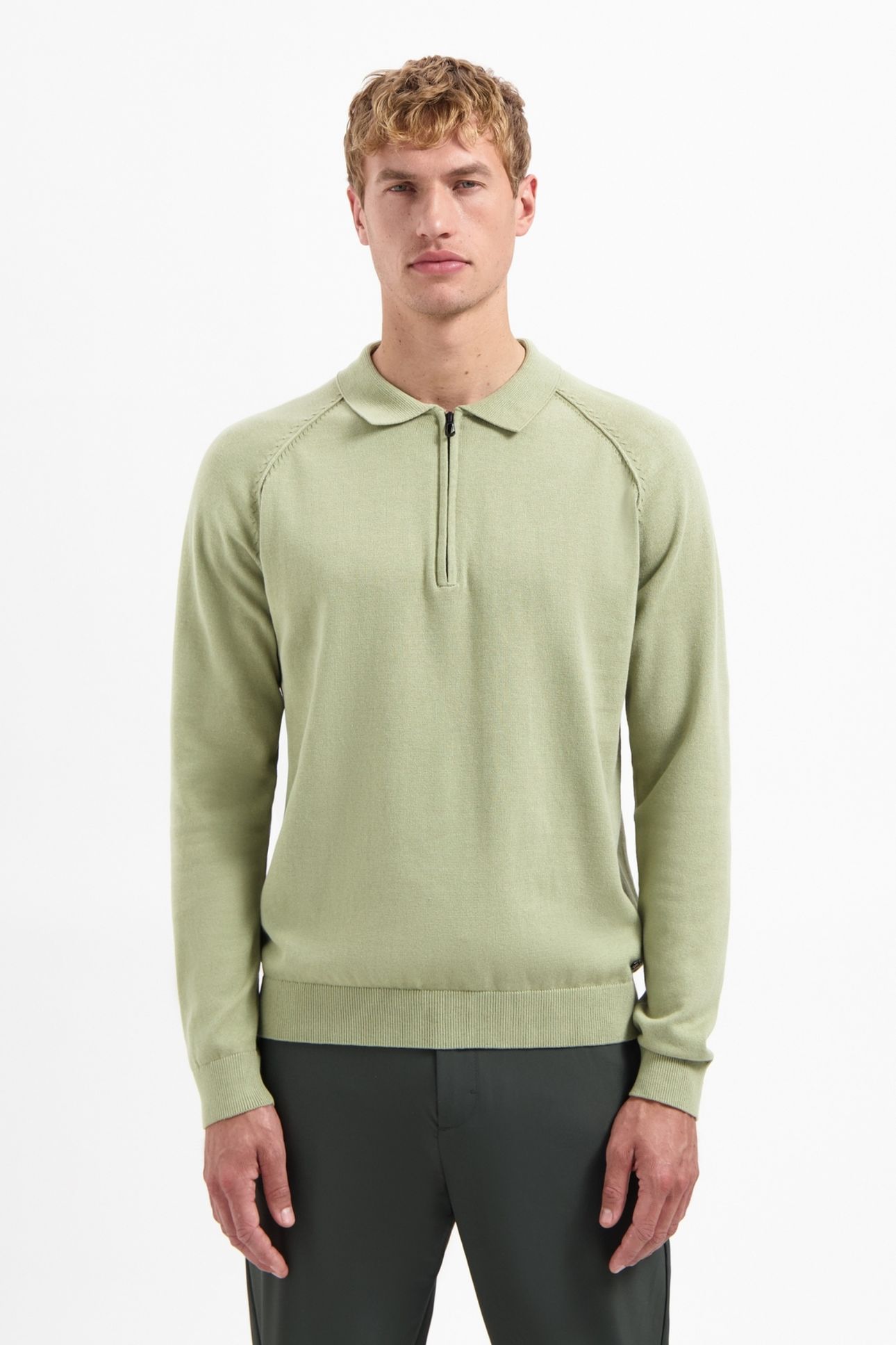 PULLOVER POLO HALF ZIP SOLID LIGHT MOSS 1