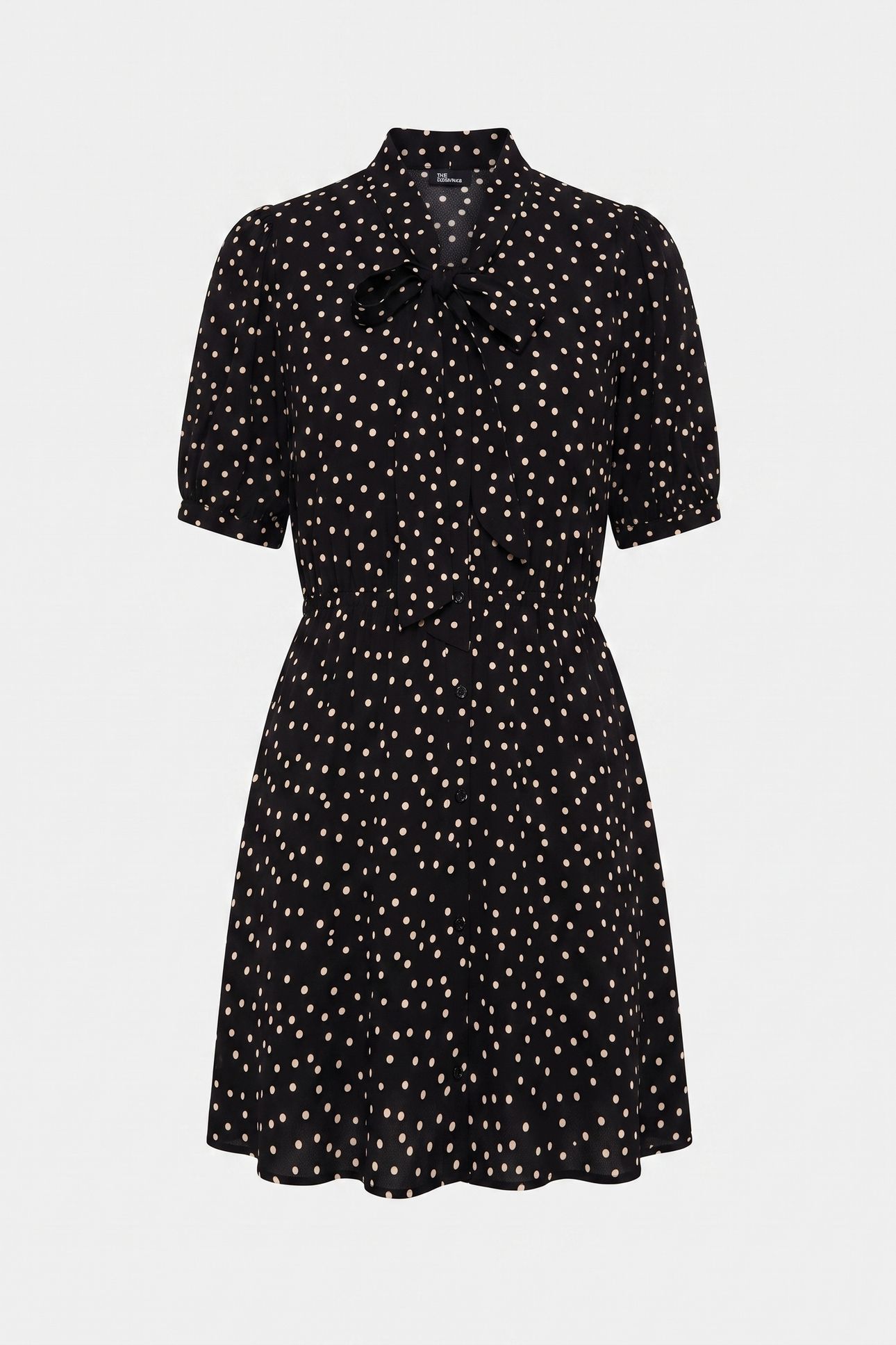 SHORT-SLEEVED POLKA DOT DRESS WITH A TIE BLACK WHITE 3