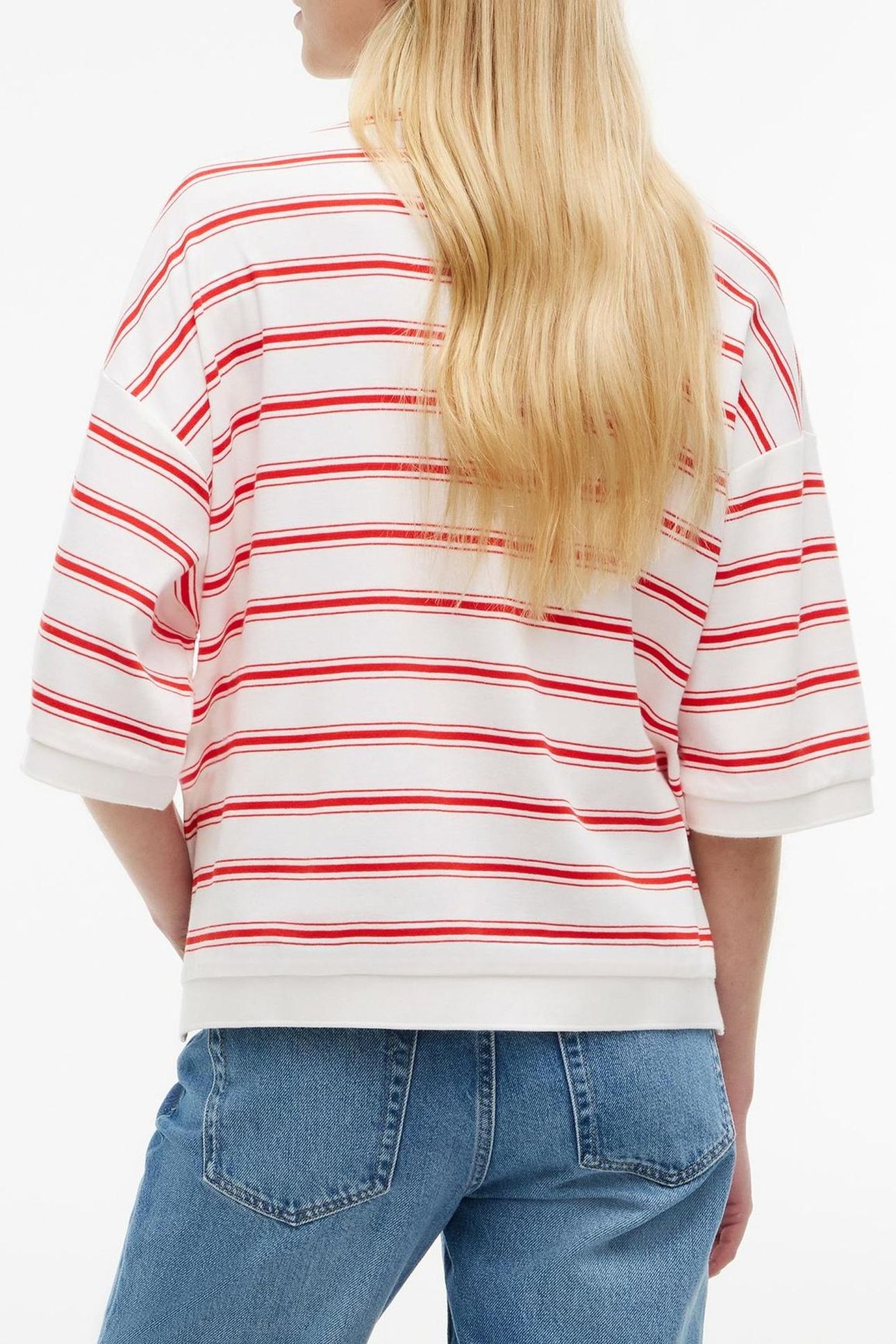 OVERSIZED FIT STRIPE POLO SHIRT MULTI ECRU/FIRE RED 2