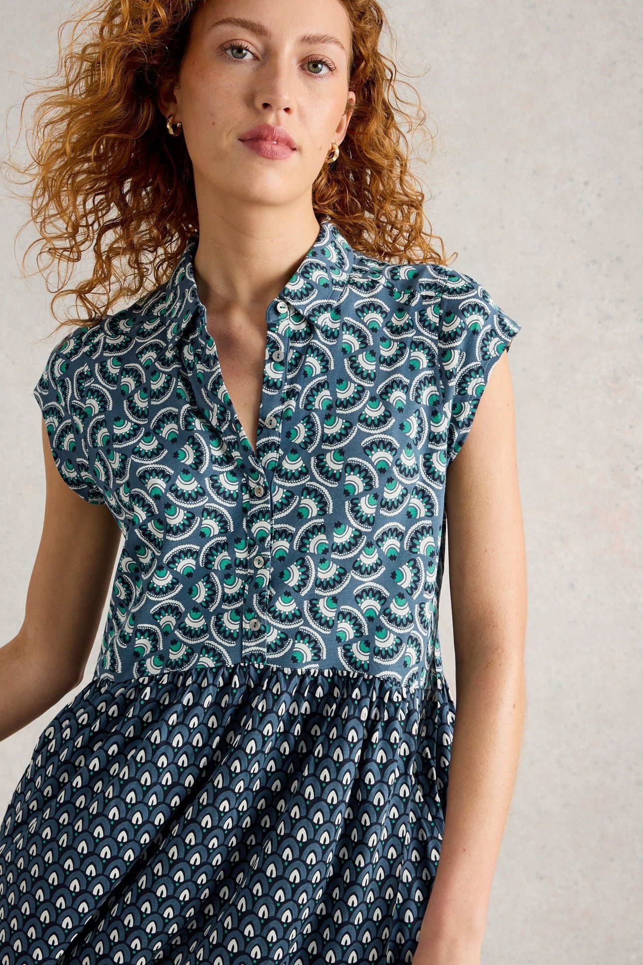 EVERLY JERSEY SHIRT DRESS NAVY MULTI 2