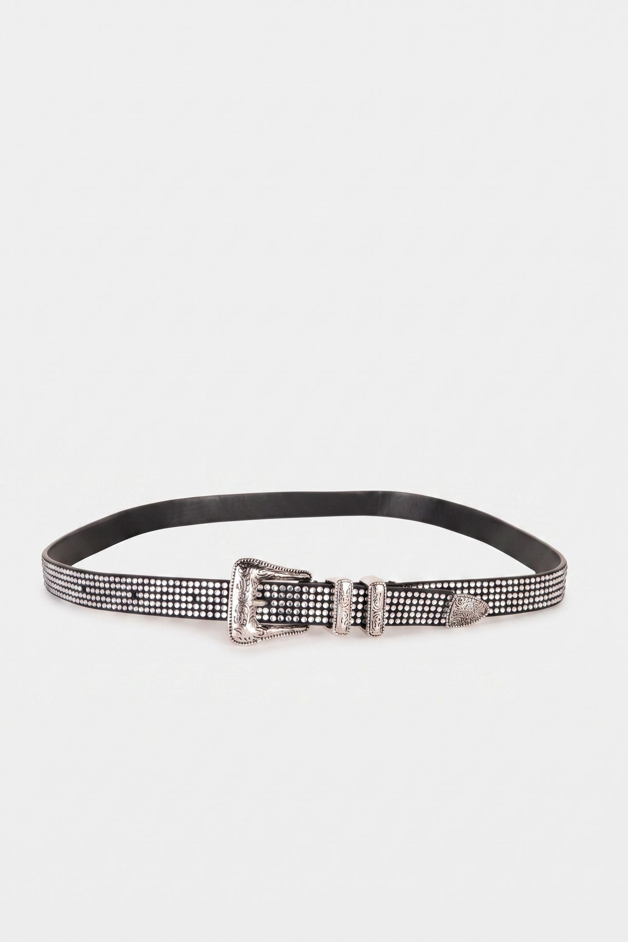 WESTERN LEATHER BELT WITH RHINESTONES ANTIC SILVER 1