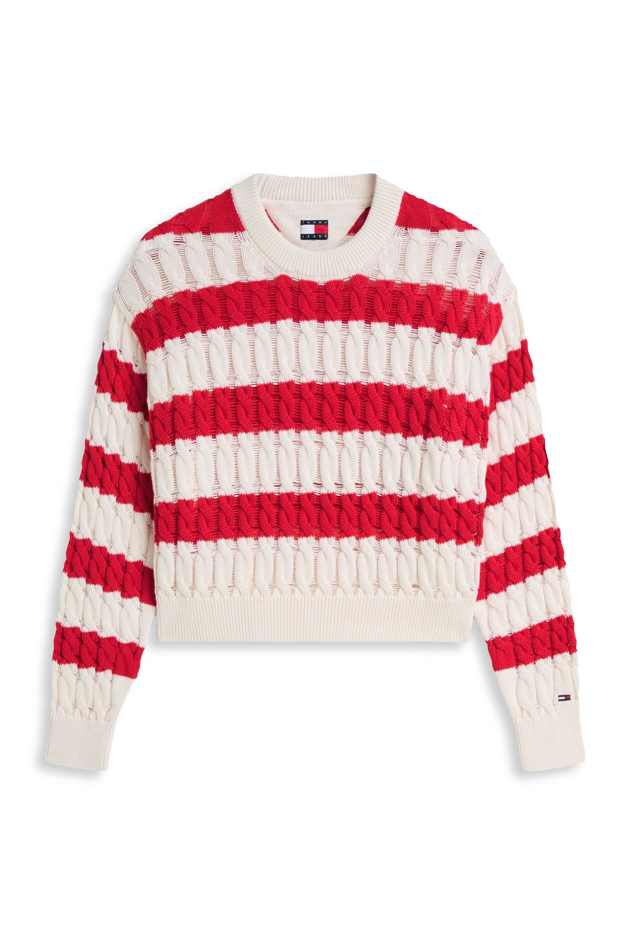LOOSE CABLE SWEATER AMARYLLIS RED/STRIPE 4