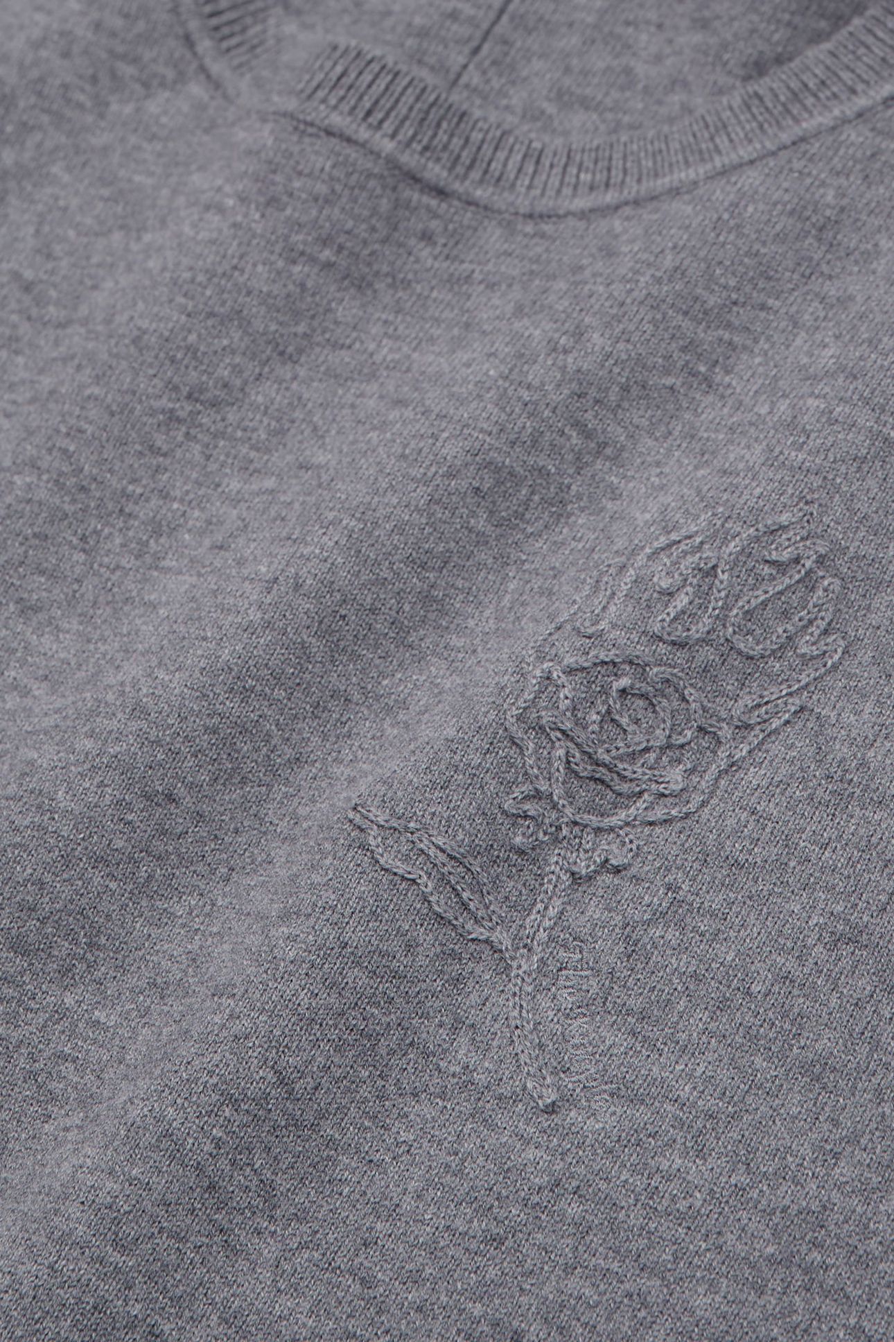 ROUND NECK SWEATER WITH CHEST EMBROIDERY MELANGE GREY 6
