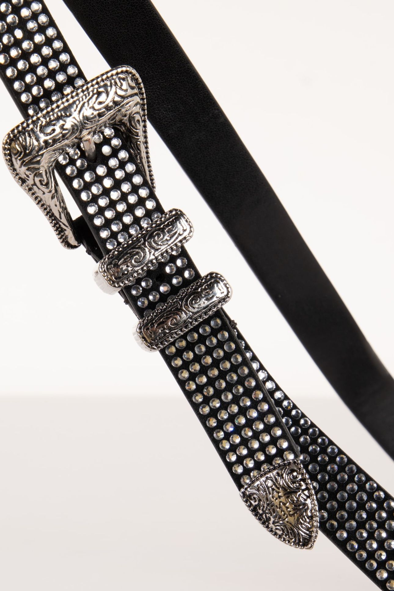 WESTERN LEATHER BELT WITH RHINESTONES ANTIC SILVER 4