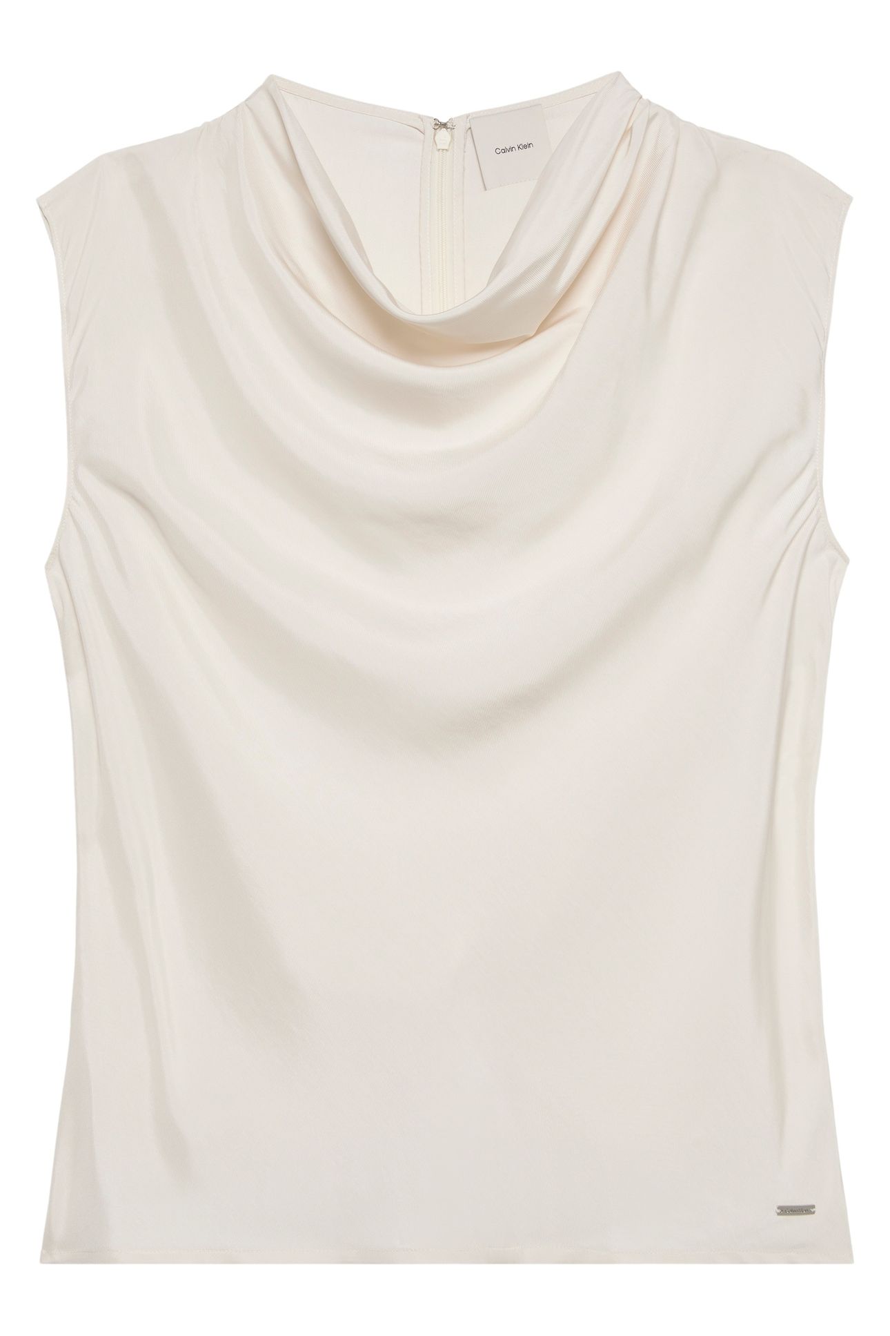 VISCOSE TWILL COWL NECK TOP WHITE SAND 4