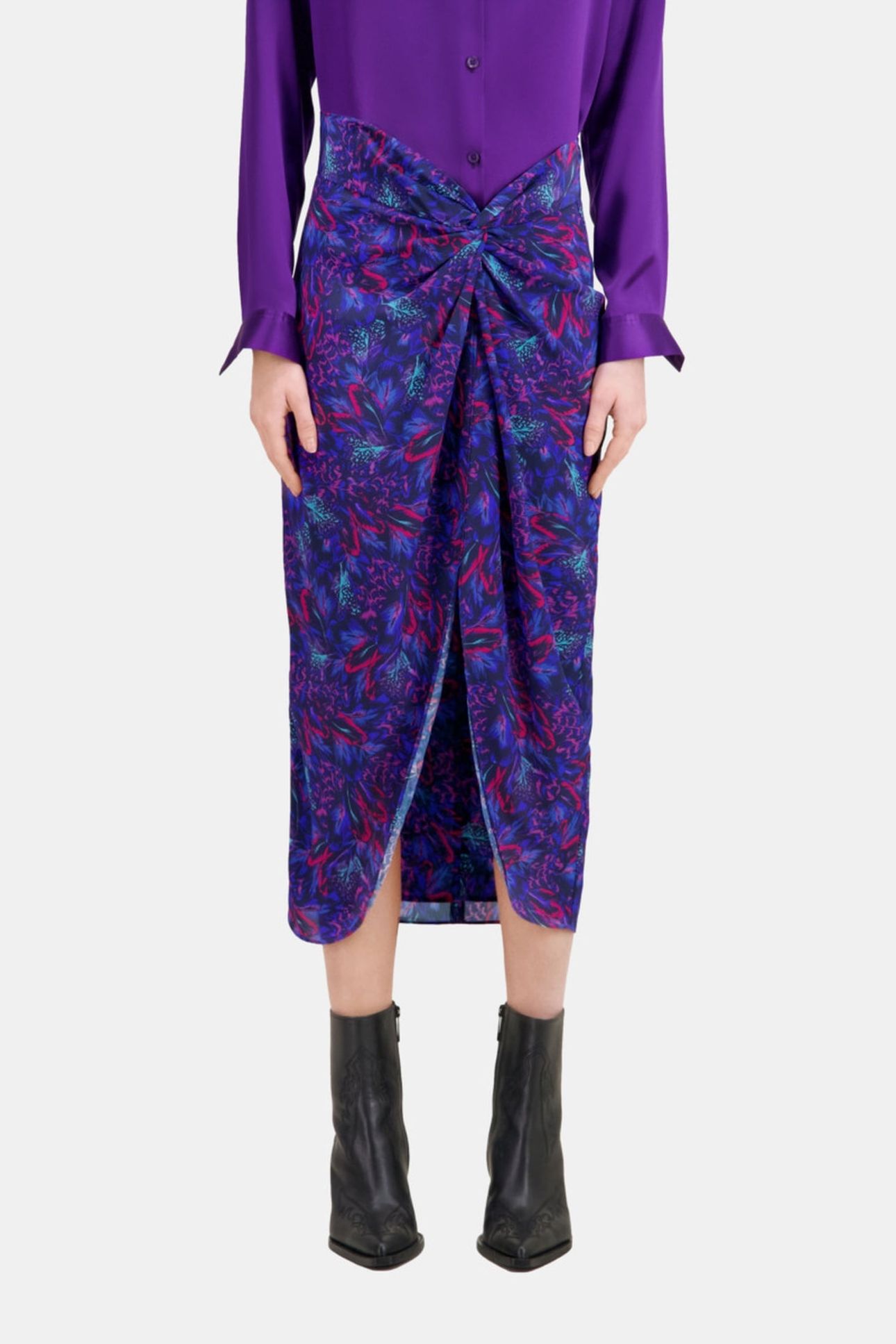 TIED MIDI SKIRT BLUE RED 1