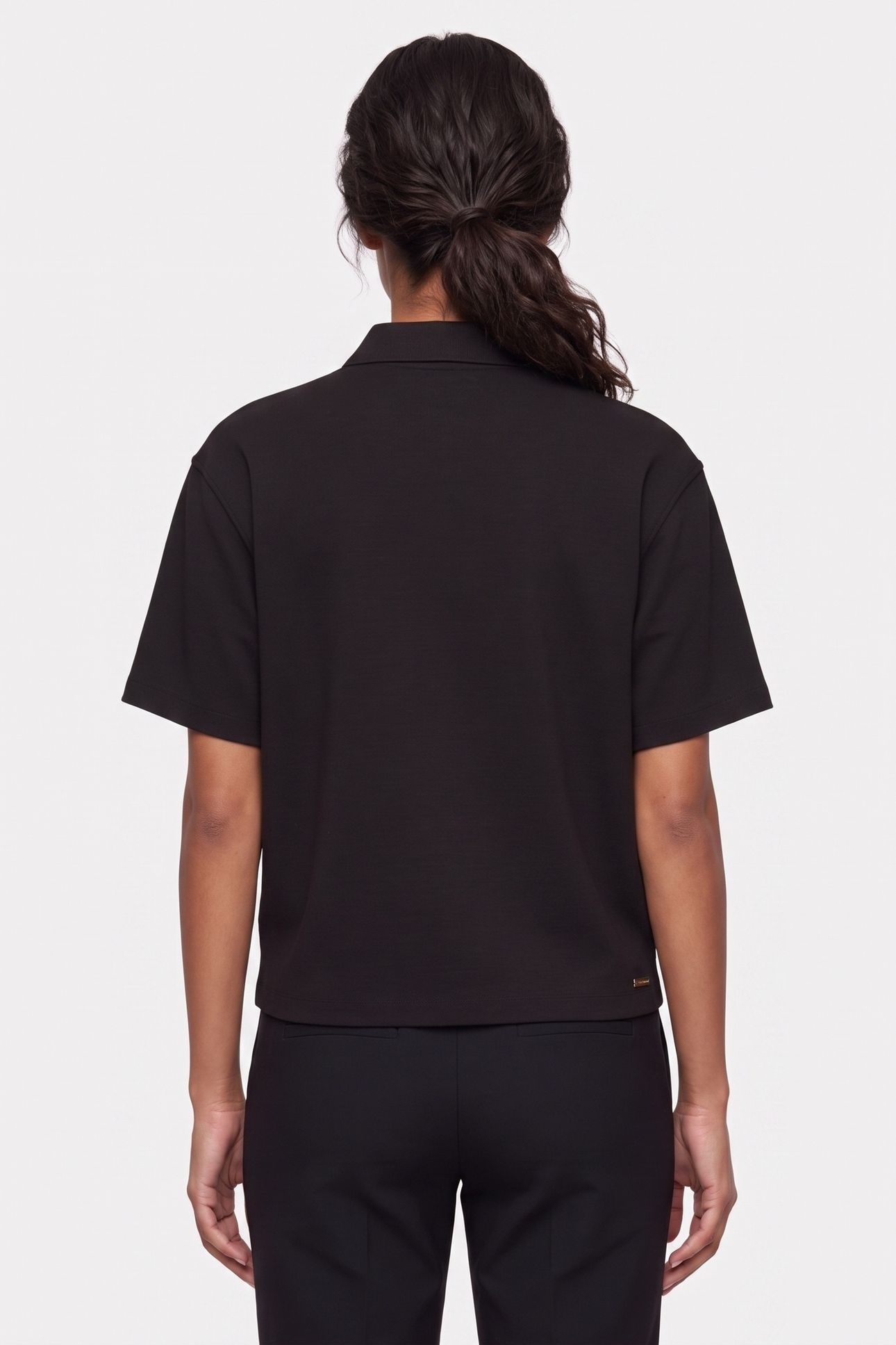 SHORT SLEEVE TAILORED KNIT COLLAR TOP BLACK 2
