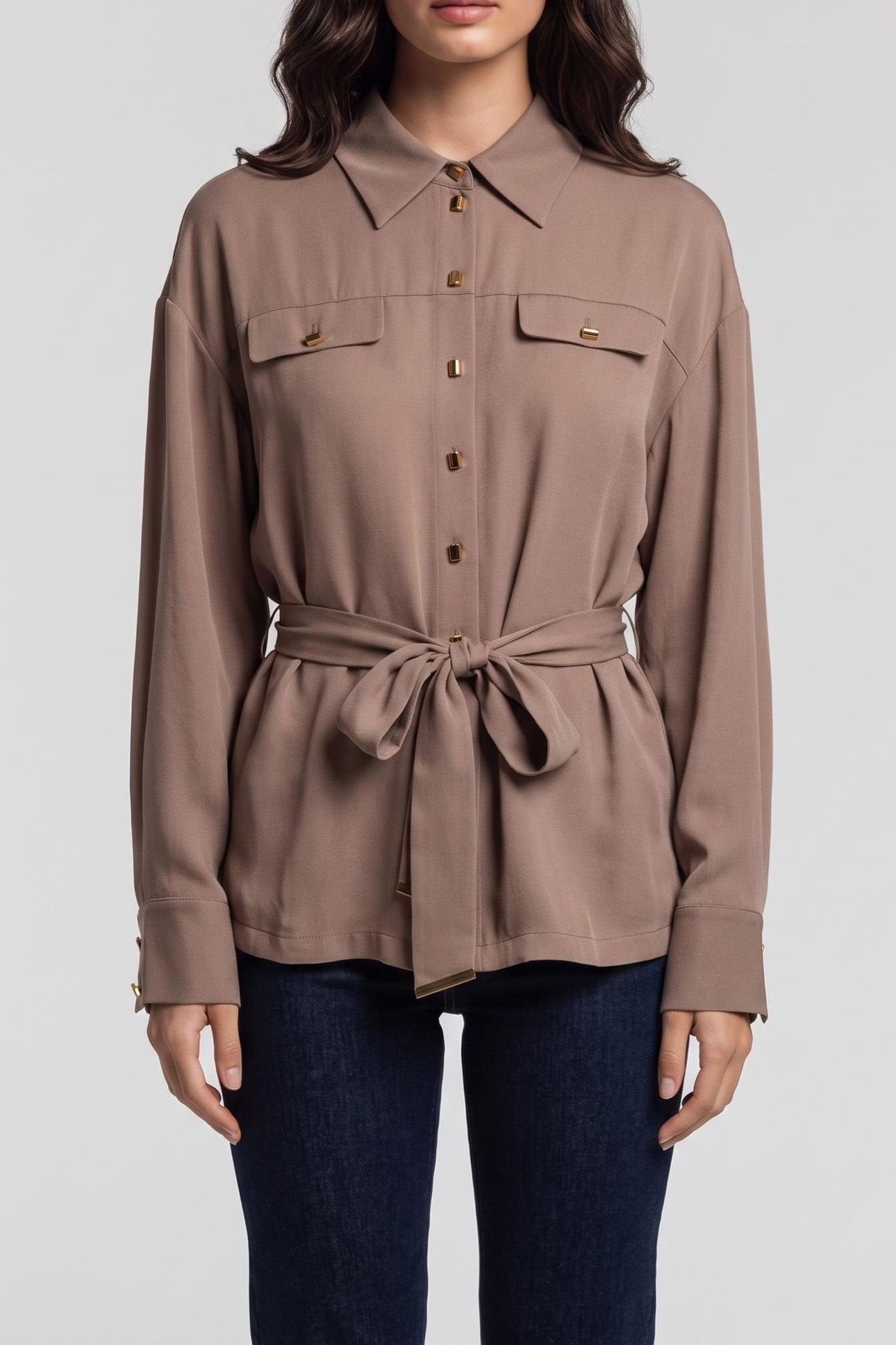ANITA BELTED SHIRT BUFF TAUPE 1