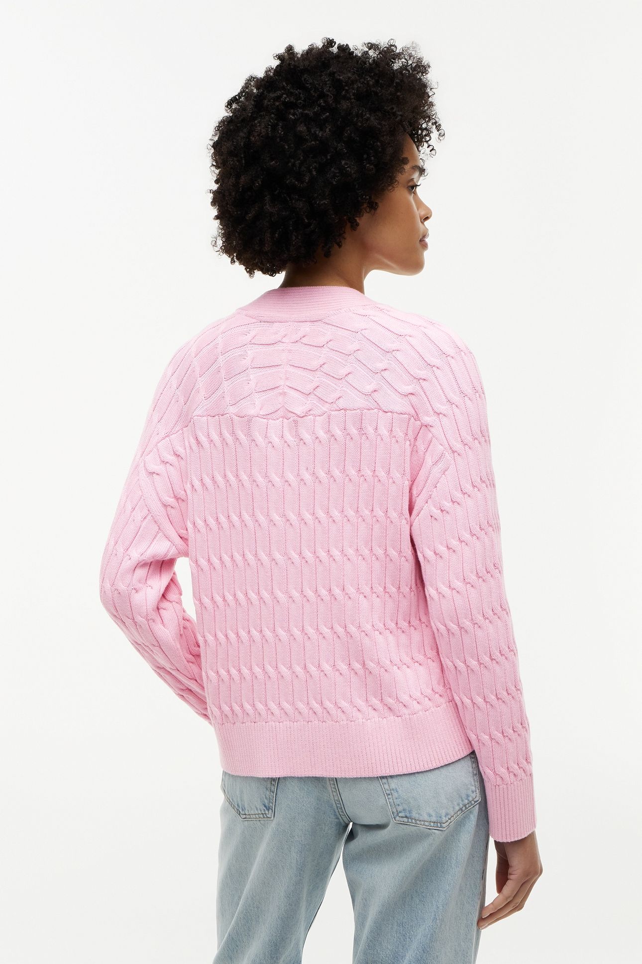 MID CABLE V-NECK LS CLASSIC PINK 2