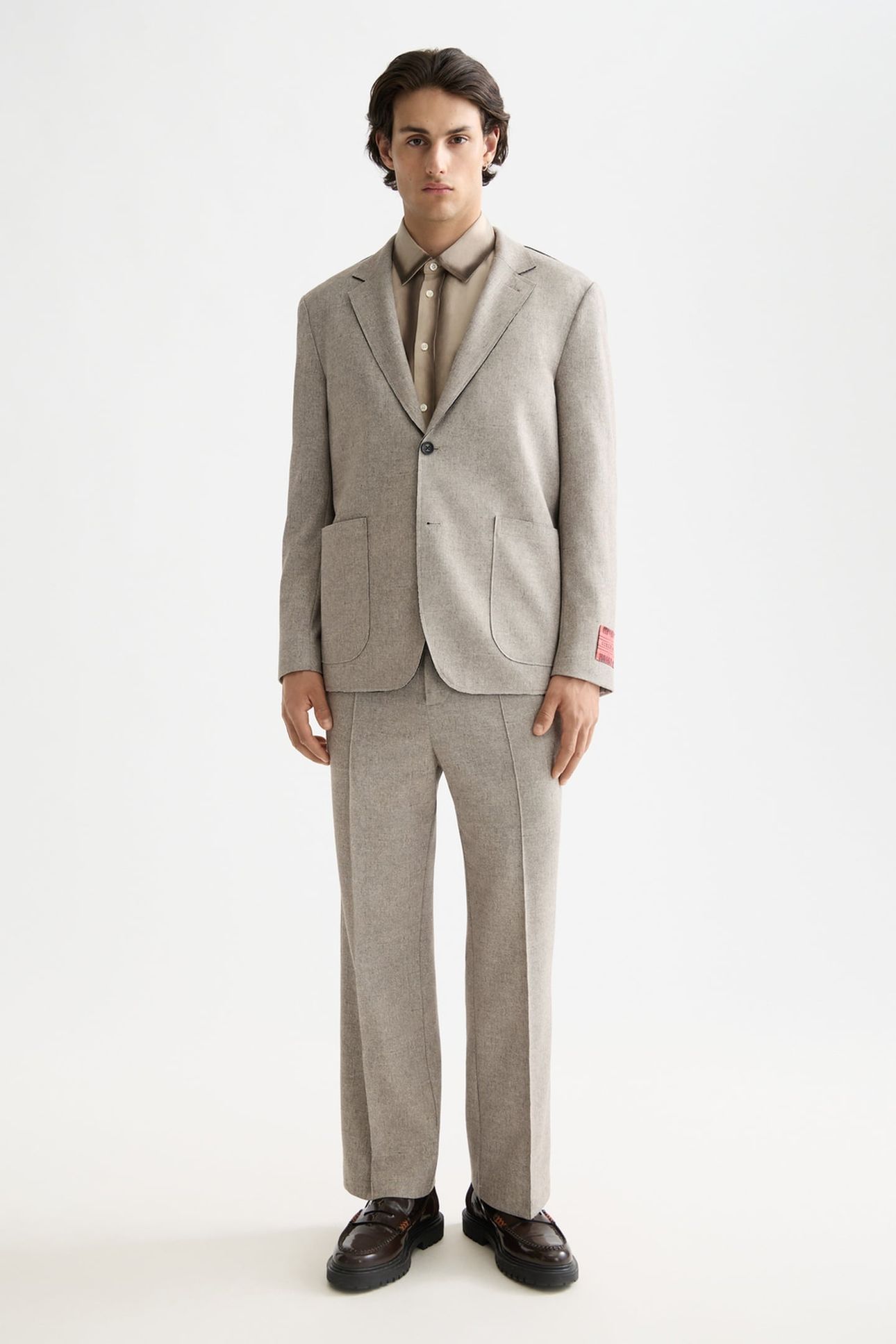 UNCONSTRUCTED MELANGE JERSEY RELAXED FIT BLAZER PLAZA TAUPE 1