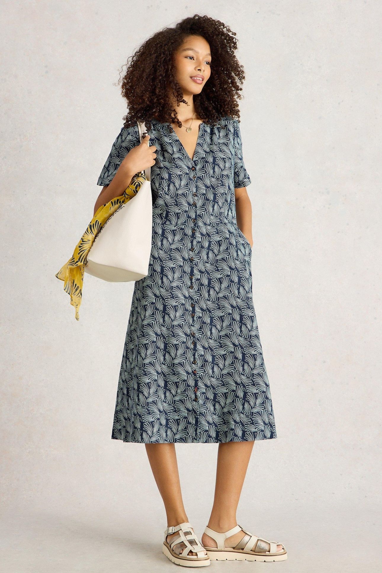 IRIS LINEN DRESS NAVY PRINT 1