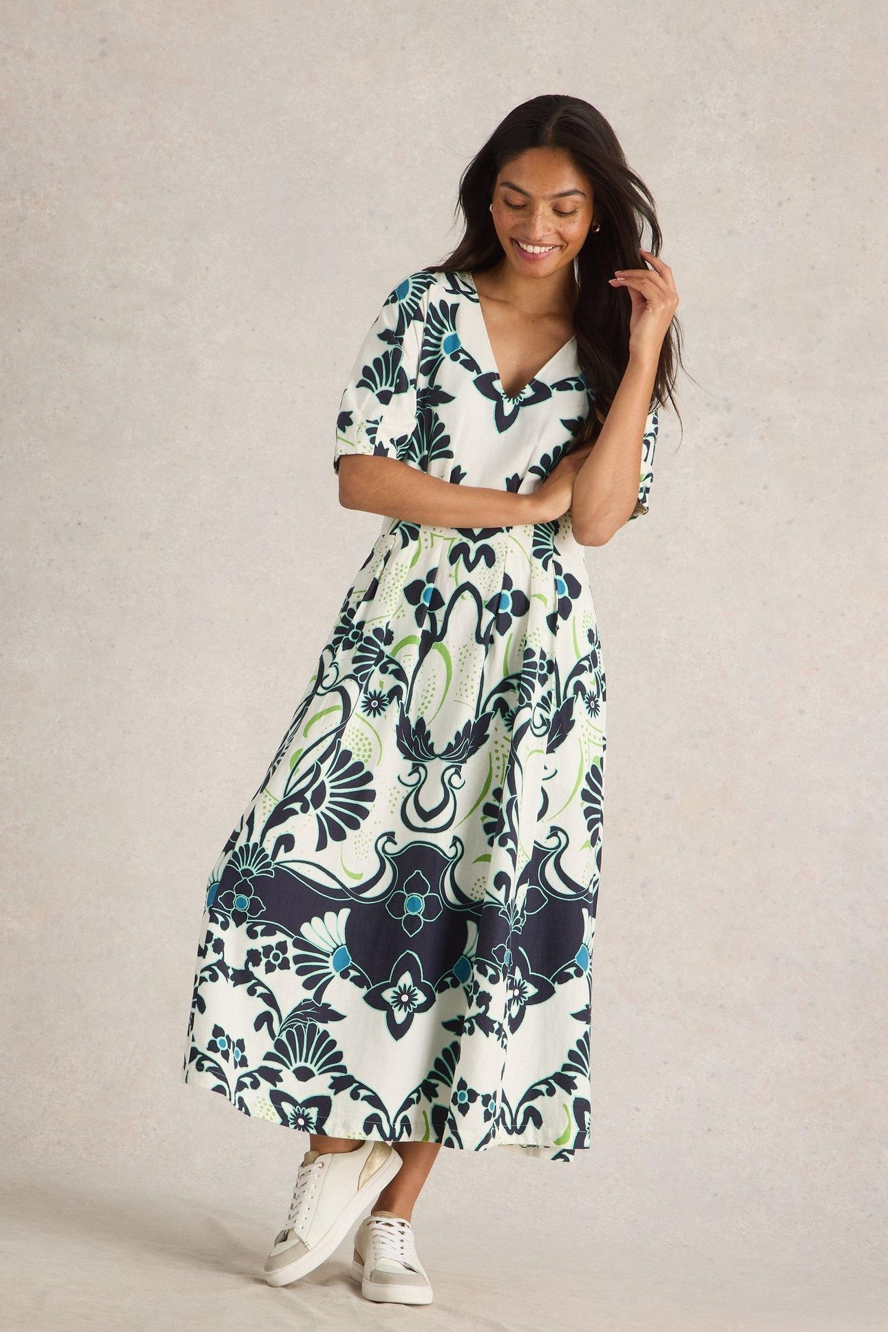 KATE LINEN BLEND DRESS IVORY PRINT 2
