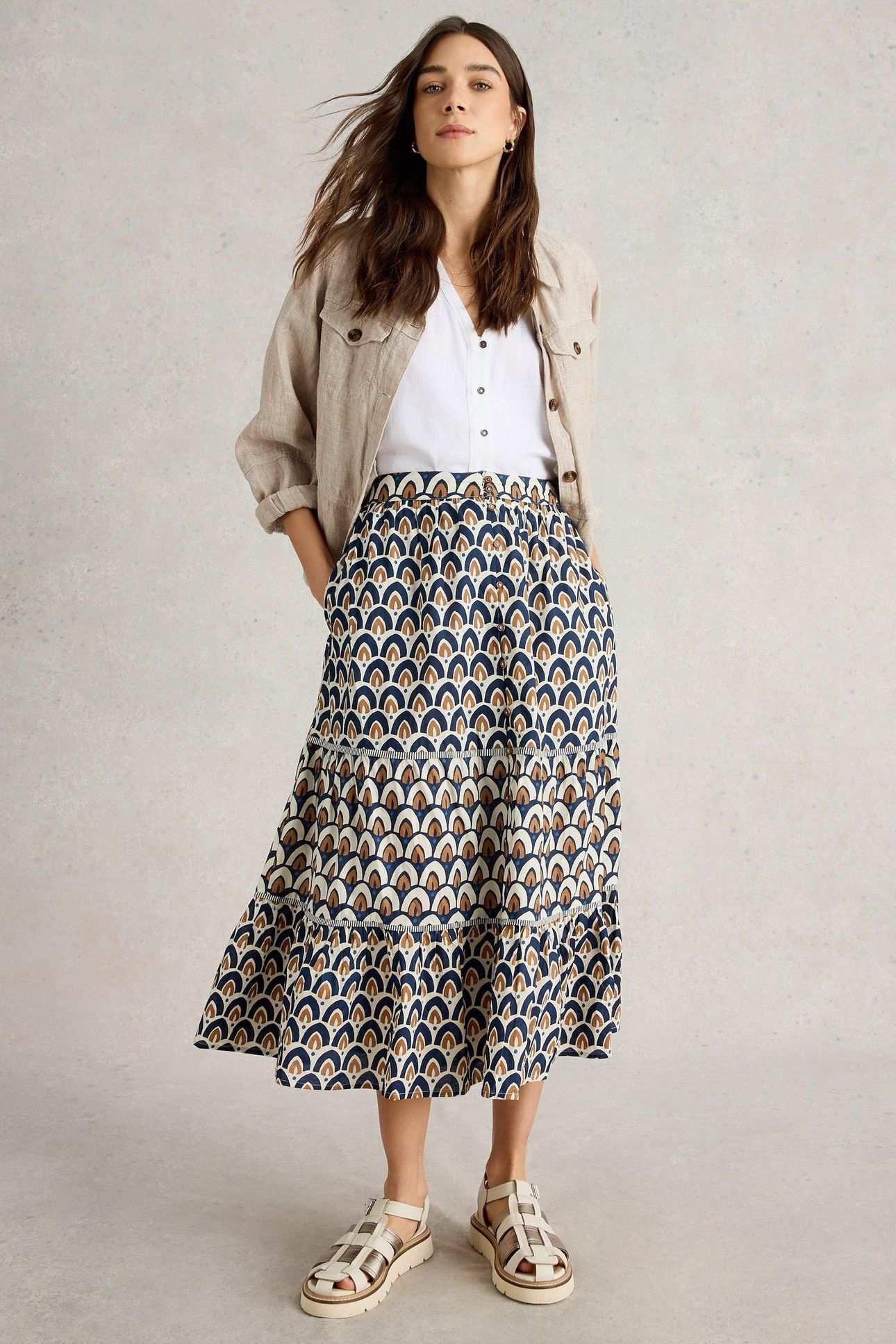 ARIEL MIX PRINT MIDI SKIRT NAVY PRINT 1