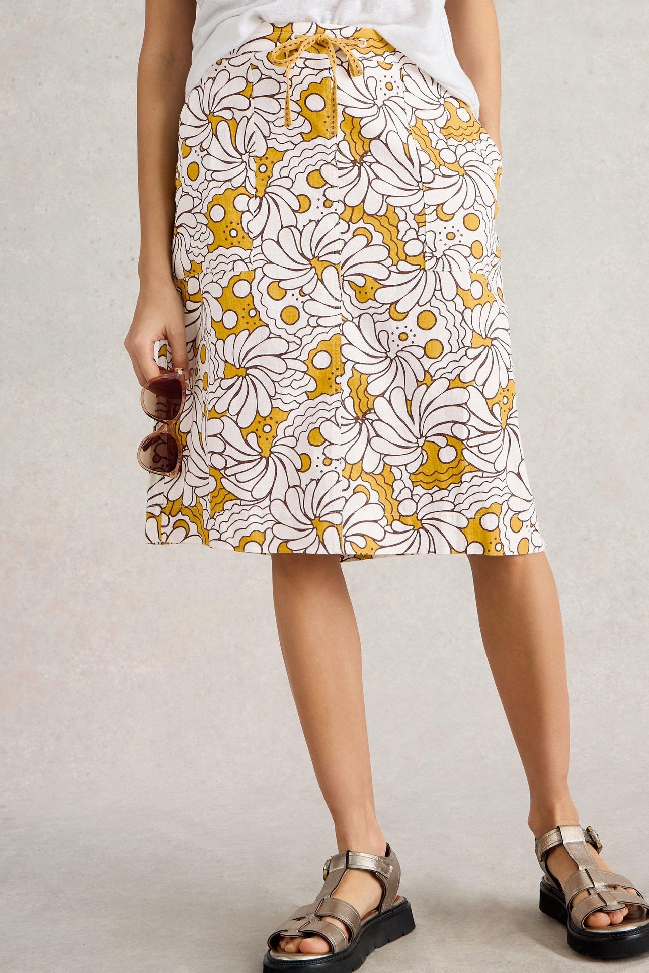 EVIE LINEN BLEND SKIRT YELLOW PRINT 2