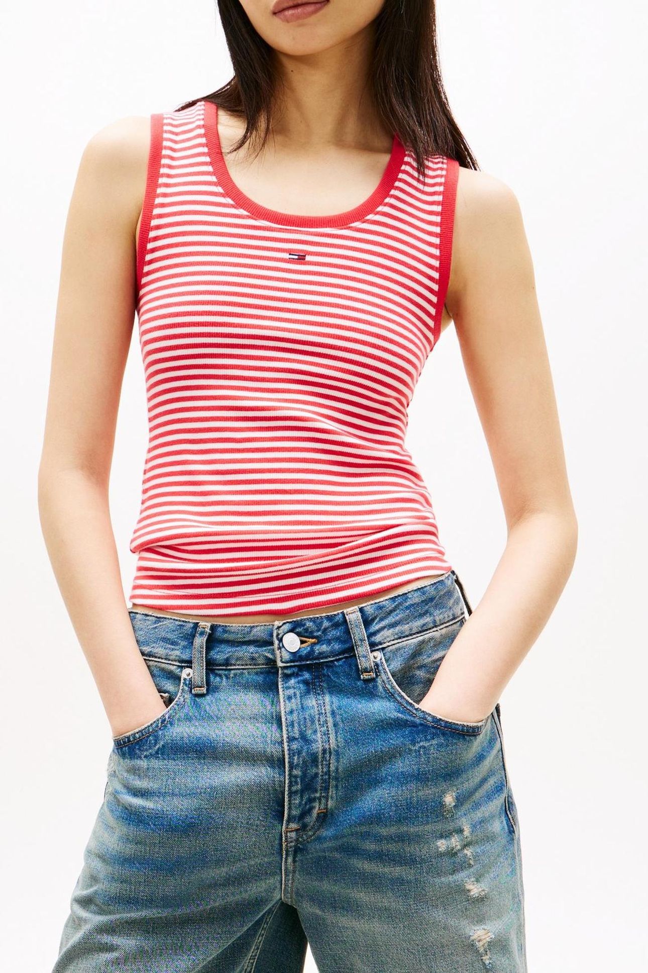 ESSENTIAL RIB TANK RED ALERT/STRIPE 1